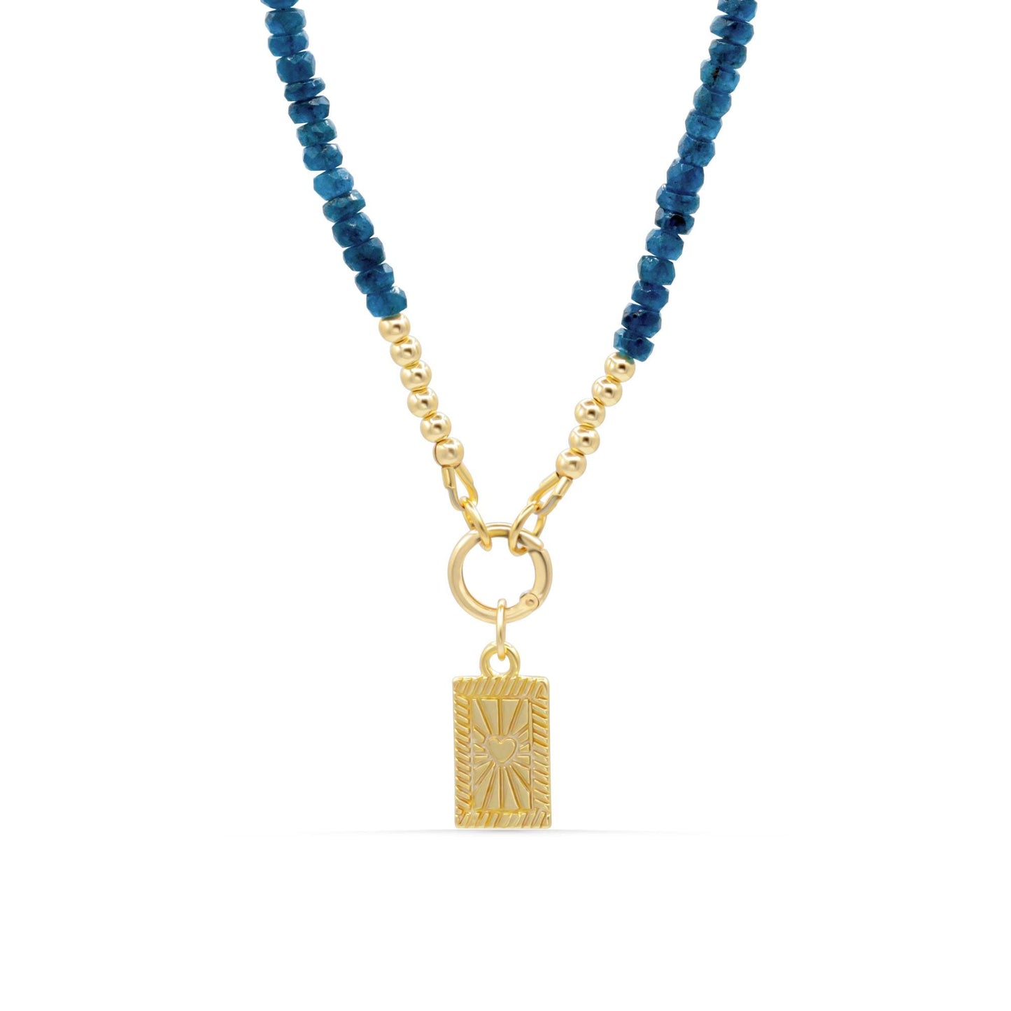 Oceanic Apatite Carabiner Necklace by Earthly Abundance featuring a blue-green apatite gemstone on a metal carabiner-style chain