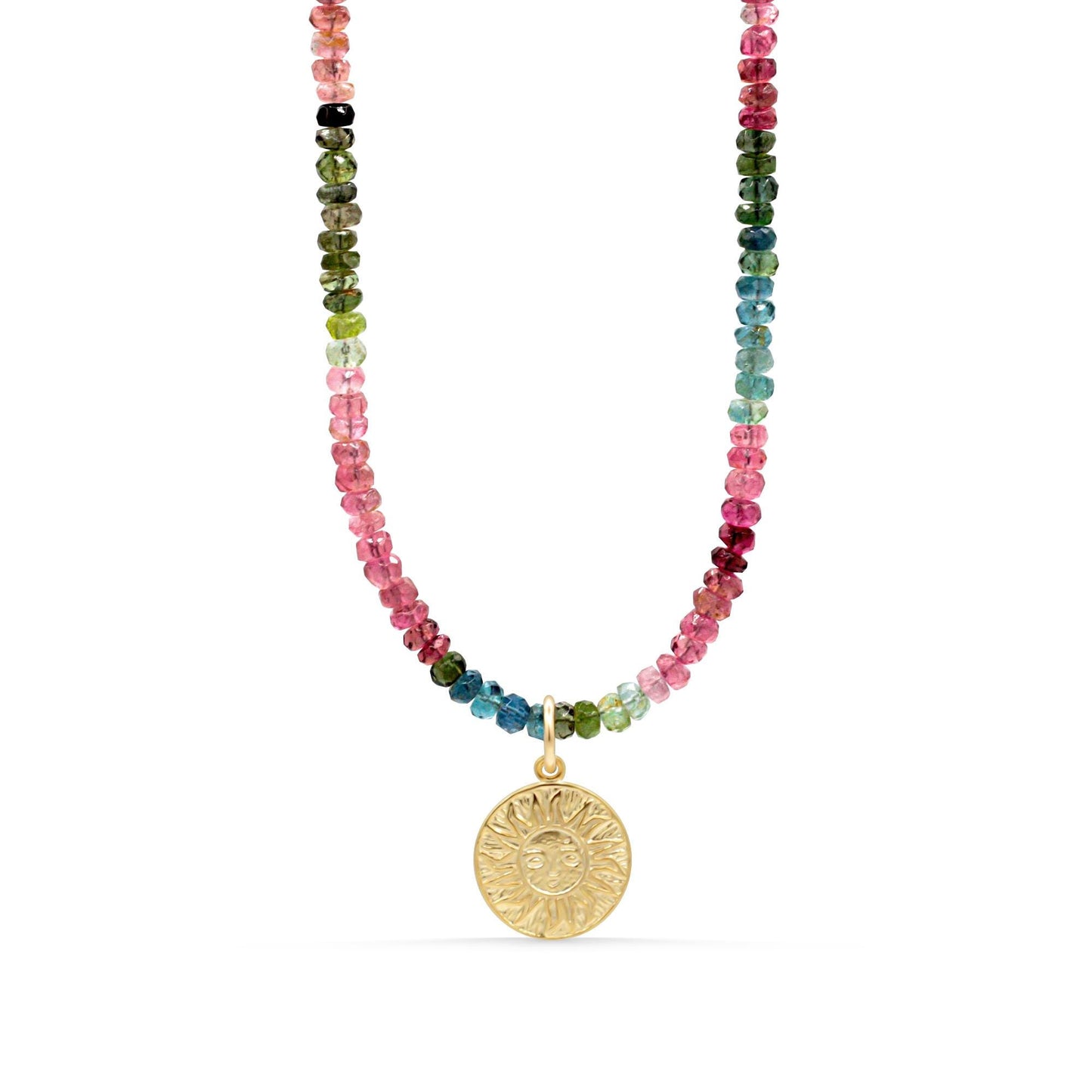 Earthly Abundance Solar Bloom Necklace with a sun-inspired pendant and delicate chain, showcasing elegant jewelry design.