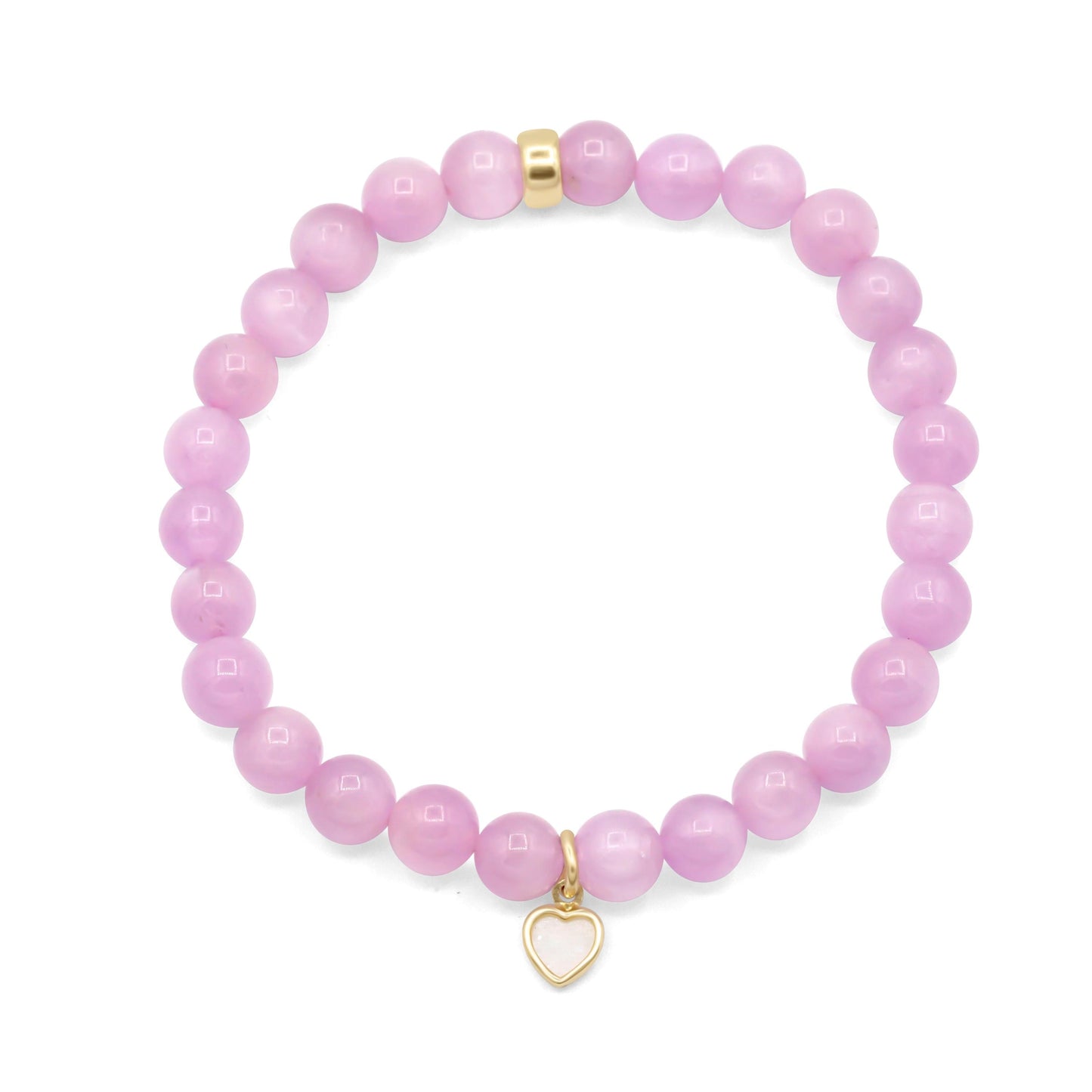 Kunzite and mother of pearl necklace in 14K gold from Earthly Abundance, featuring a delicate pendant with pink kunzite and iridescent pearl.