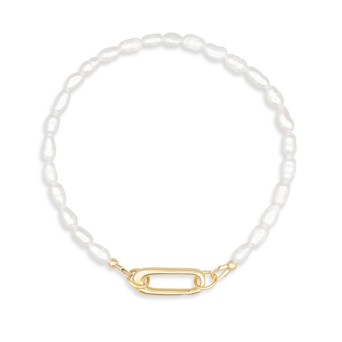 Pearl carabiner bracelet with white pearls and silver hardware, stylish jewelry accessory by Earthly Abundance