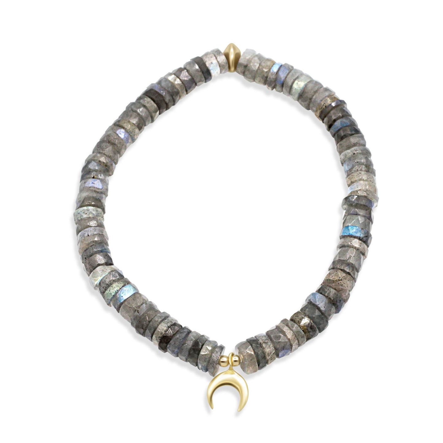 Labradorite Moon Heishi bracelet by Earthly Abundance featuring small polished gemstone beads in a stretchy jewelry design.