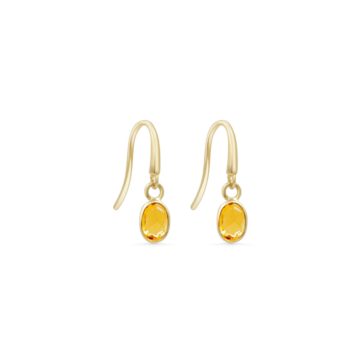 Yellow sapphire drop earrings in 14K gold with elegant design, featuring vibrant yellow sapphires and gold hooks.