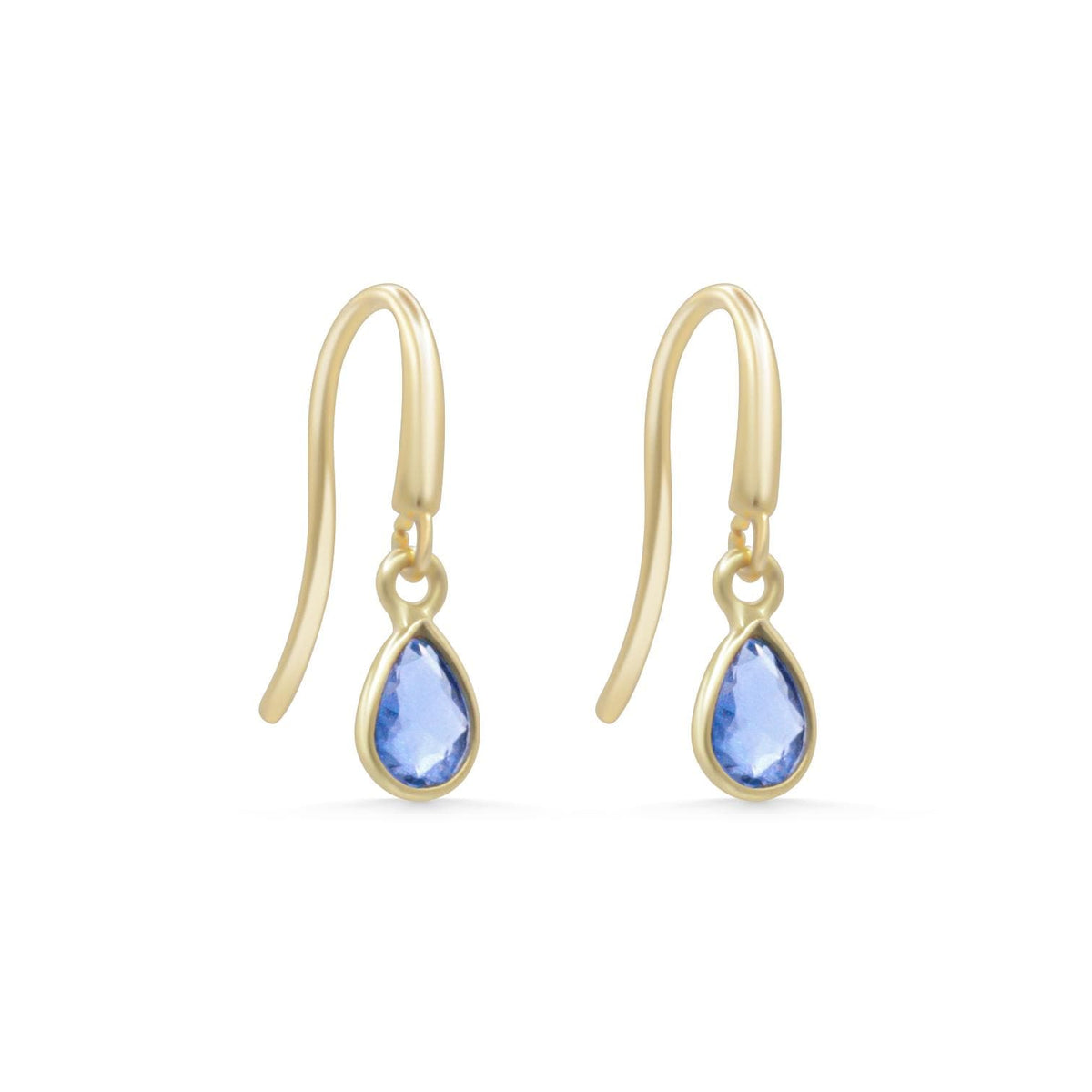 Blue sapphire drop earrings in 14K gold with elegant design, featuring sparkling sapphires and a delicate hanging style.