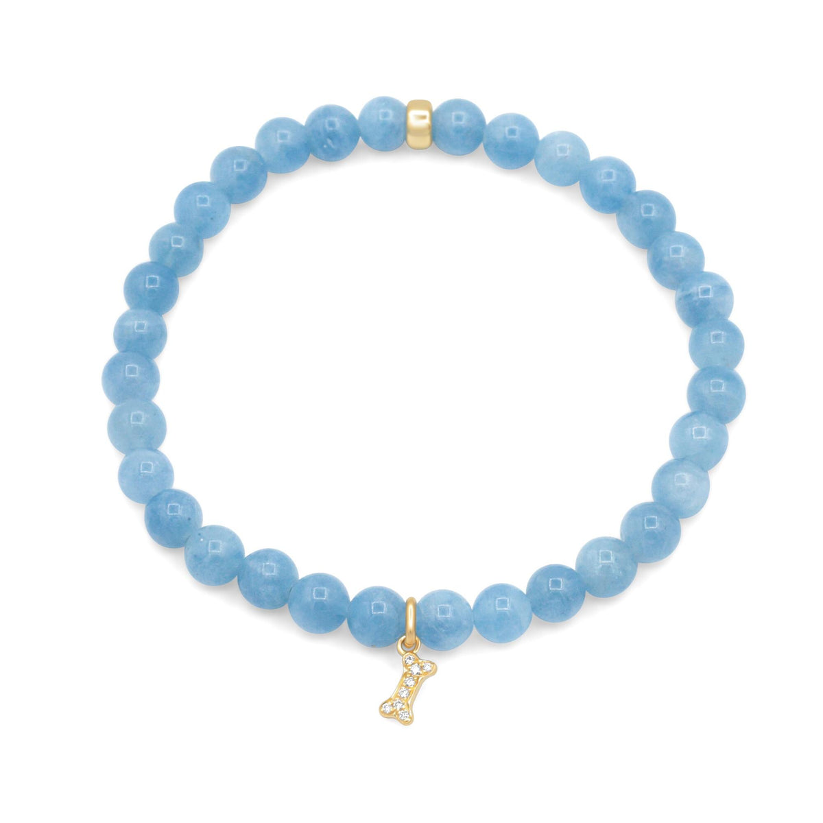 Diamond dog bone charm bracelet in 14K gold featuring a sparkling bone-shaped pendant, stylish jewelry for dog lovers.