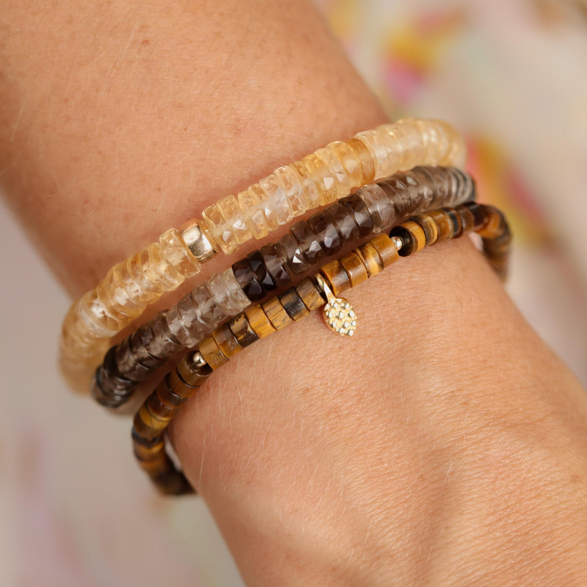 Tiger's Eye Heishi Leaf Bracelet