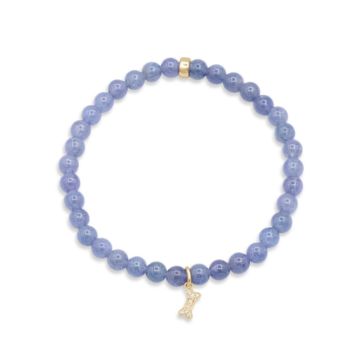 14K diamond dog bone charm bracelet by Earthly Abundance featuring a sparkling bone-shaped pendant on a gold chain.