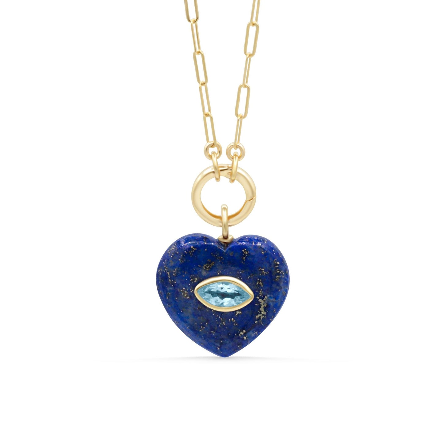 Lapis Lazuli heart necklace by Earthly Abundance featuring a deep blue gemstone pendant on a silver chain.