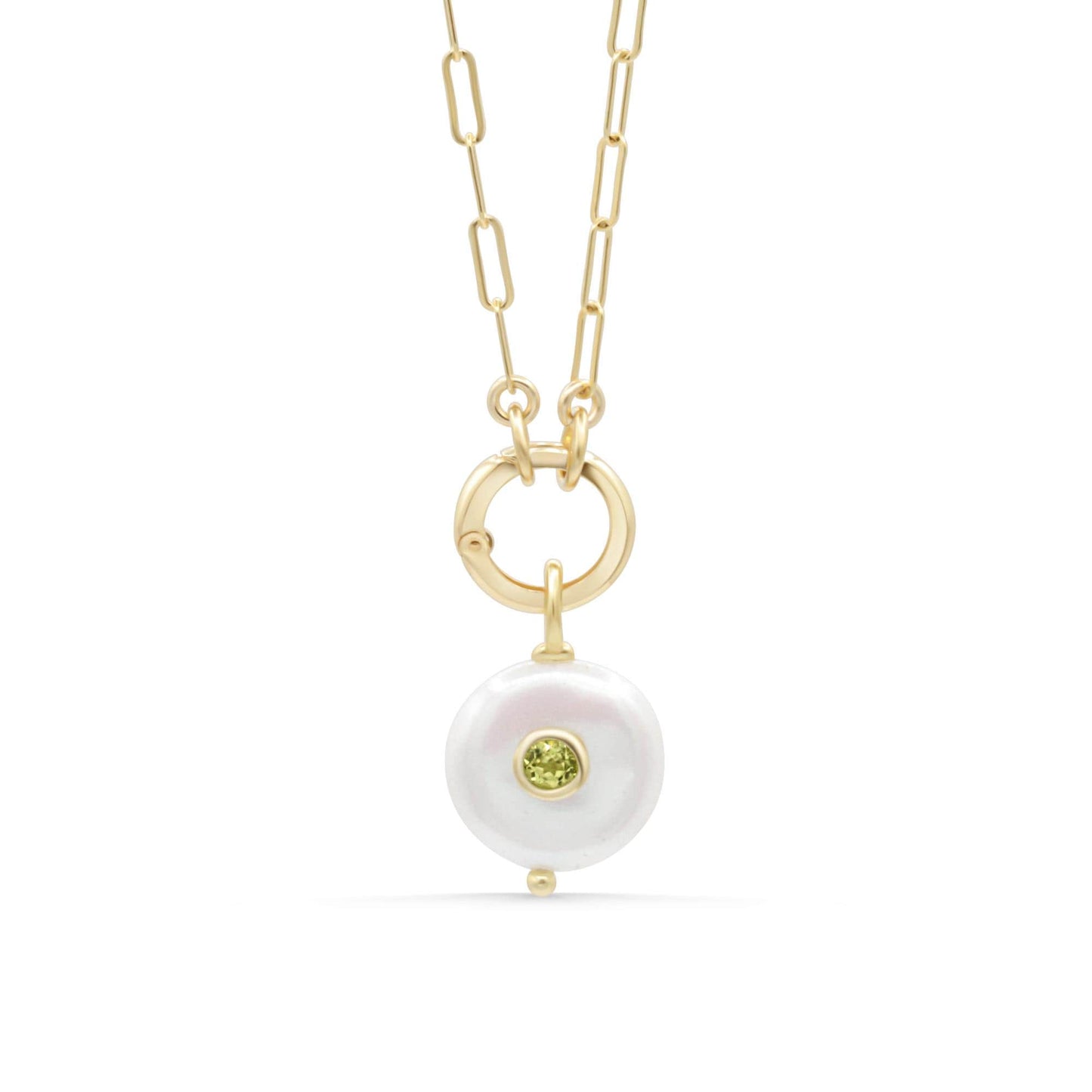 Solace Pearl Peridot Necklace by Earthly Abundance featuring a pearl and peridot gemstone pendant on a delicate chain.