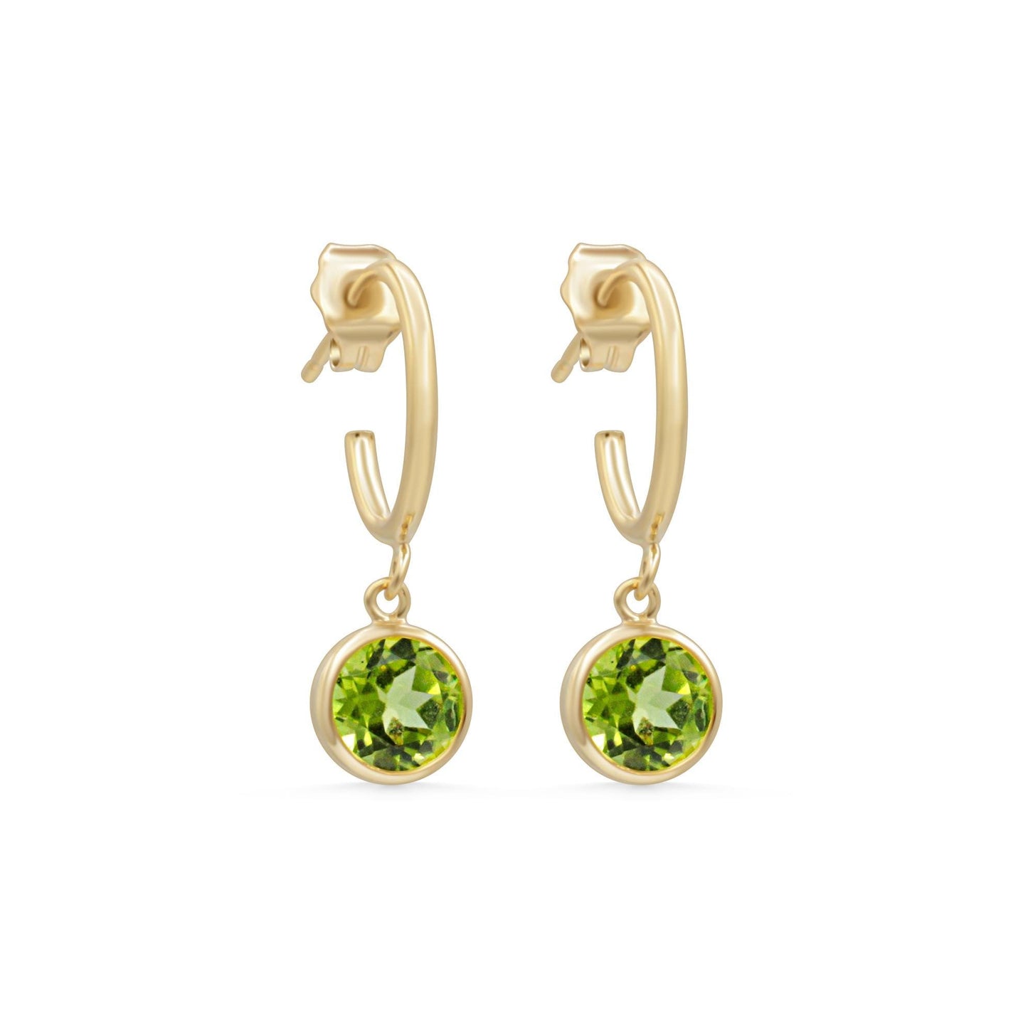 Peridot hoop earrings made with 14K gold filled from Earthly Abundance, featuring vibrant green gemstones and a polished finish.