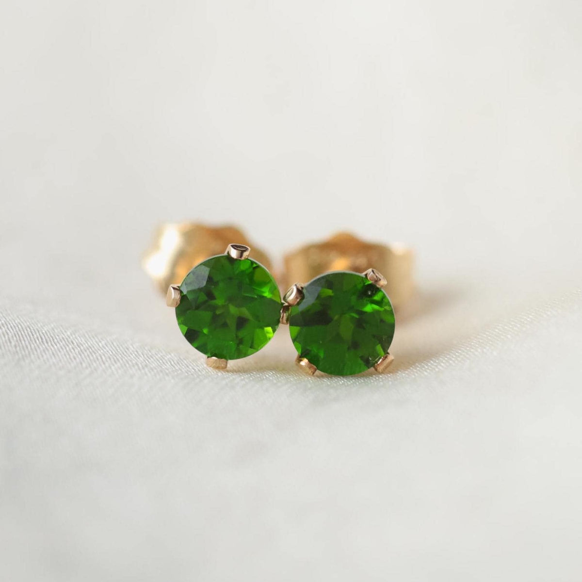 Chrome Diopside stud earrings by Earthly Abundance featuring green gemstone studs with silver posts.