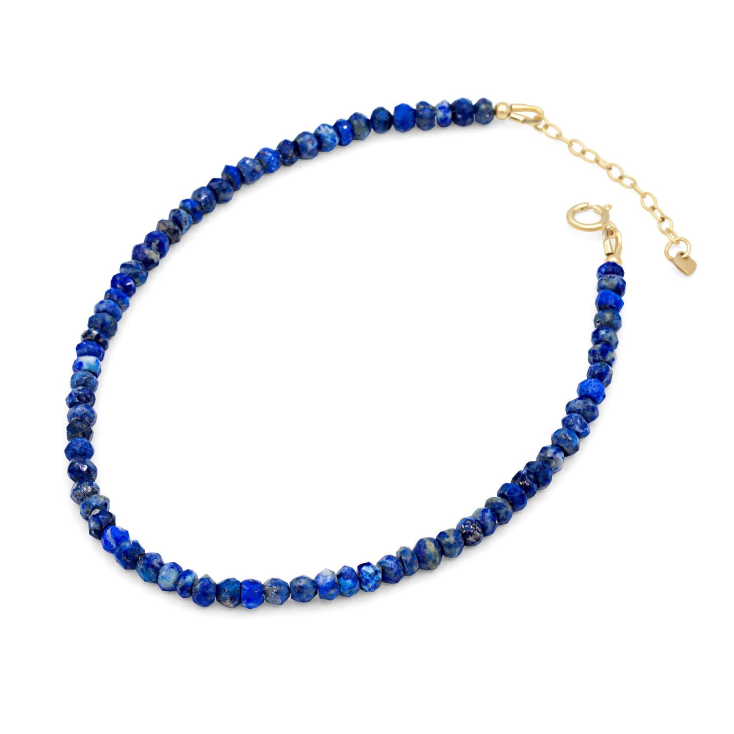 Lapis Lazuli anklet with 14K gold-filled chain and blue gemstone beads, earthy and elegant jewelry accessory.