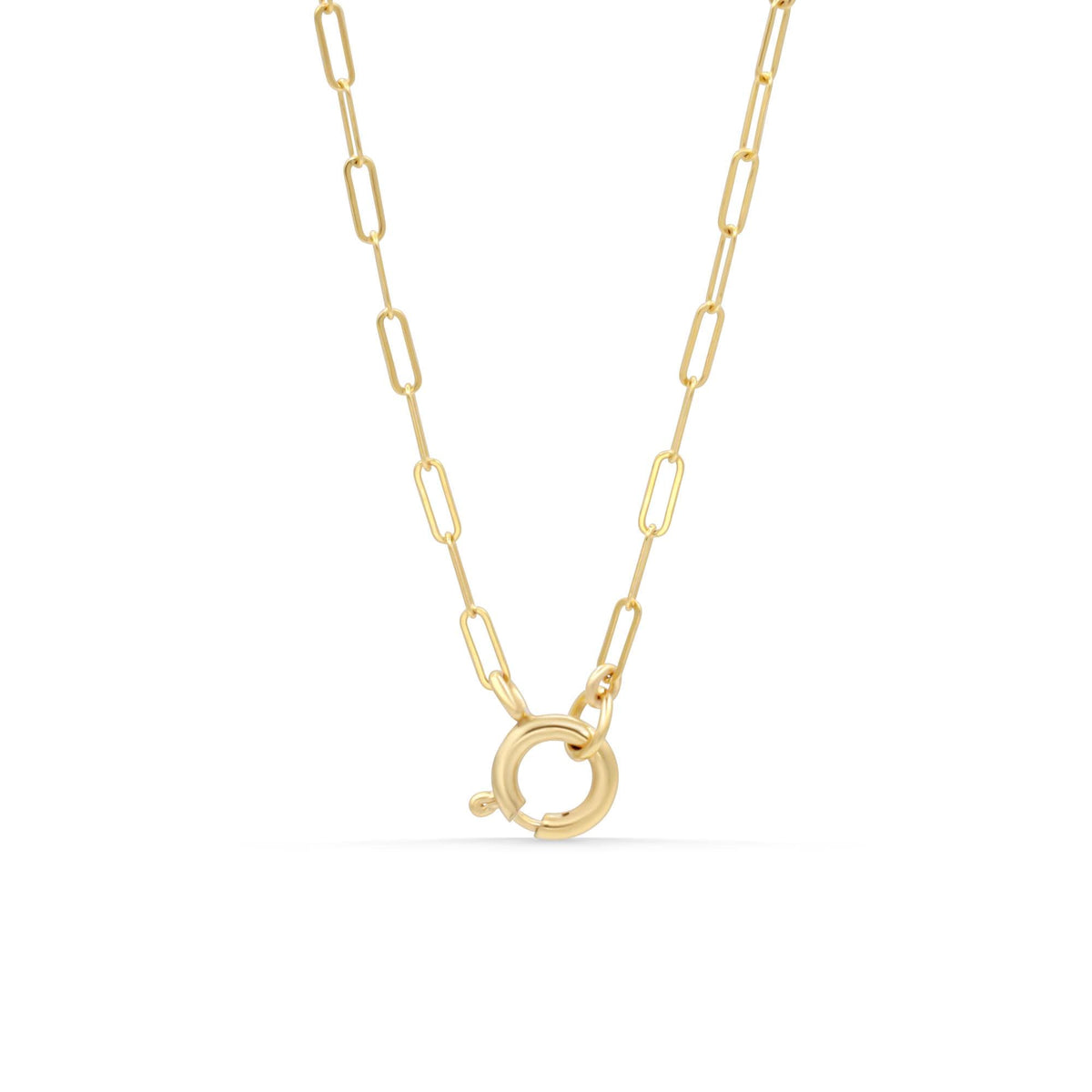 14K gold filled reversed paperclip necklace from Earthly Abundance Jewelry, featuring a sleek, modern design with polished gold finish.