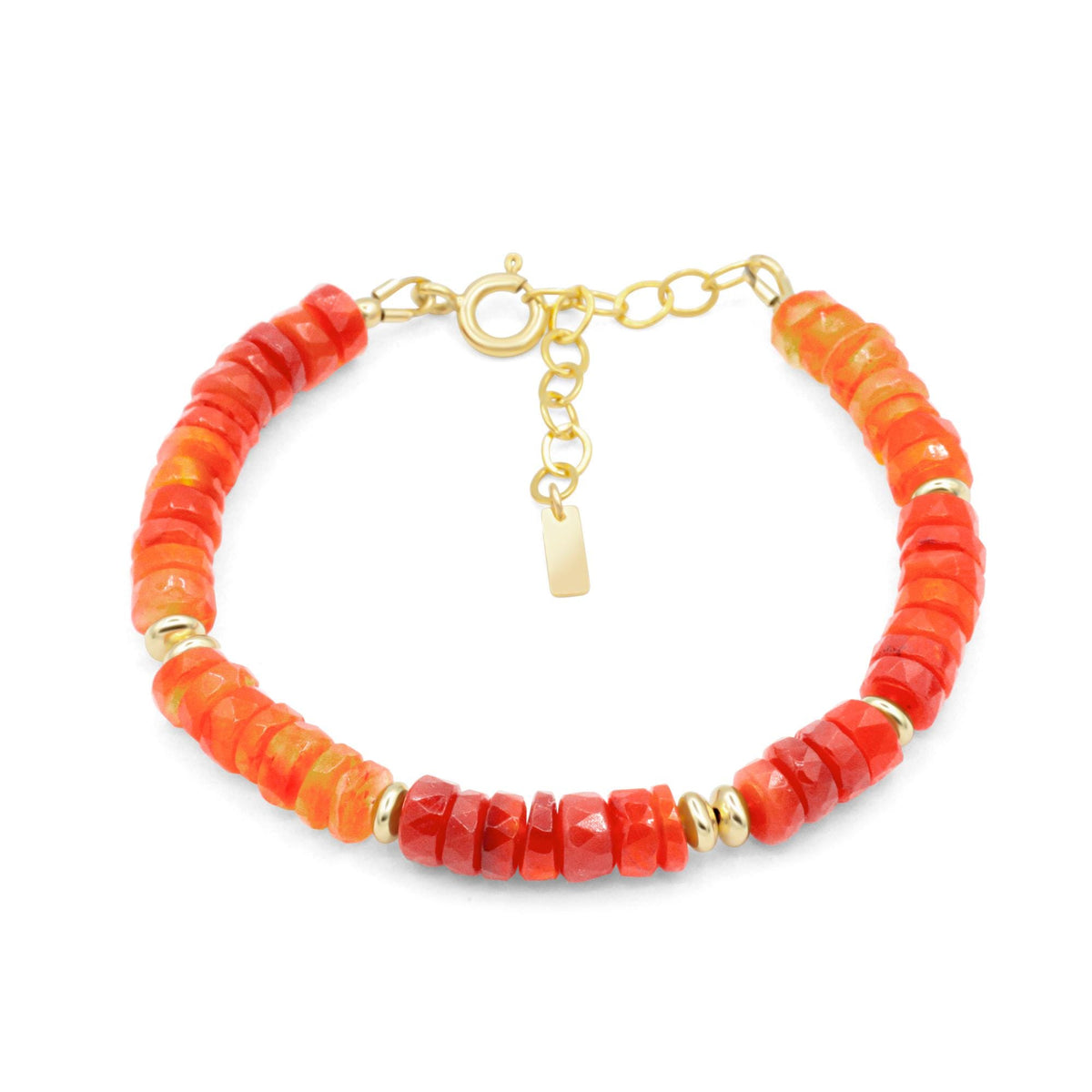 Earthly Abundance Carnelian beaded bracelet featuring vibrant orange-red beads on an elastic band.