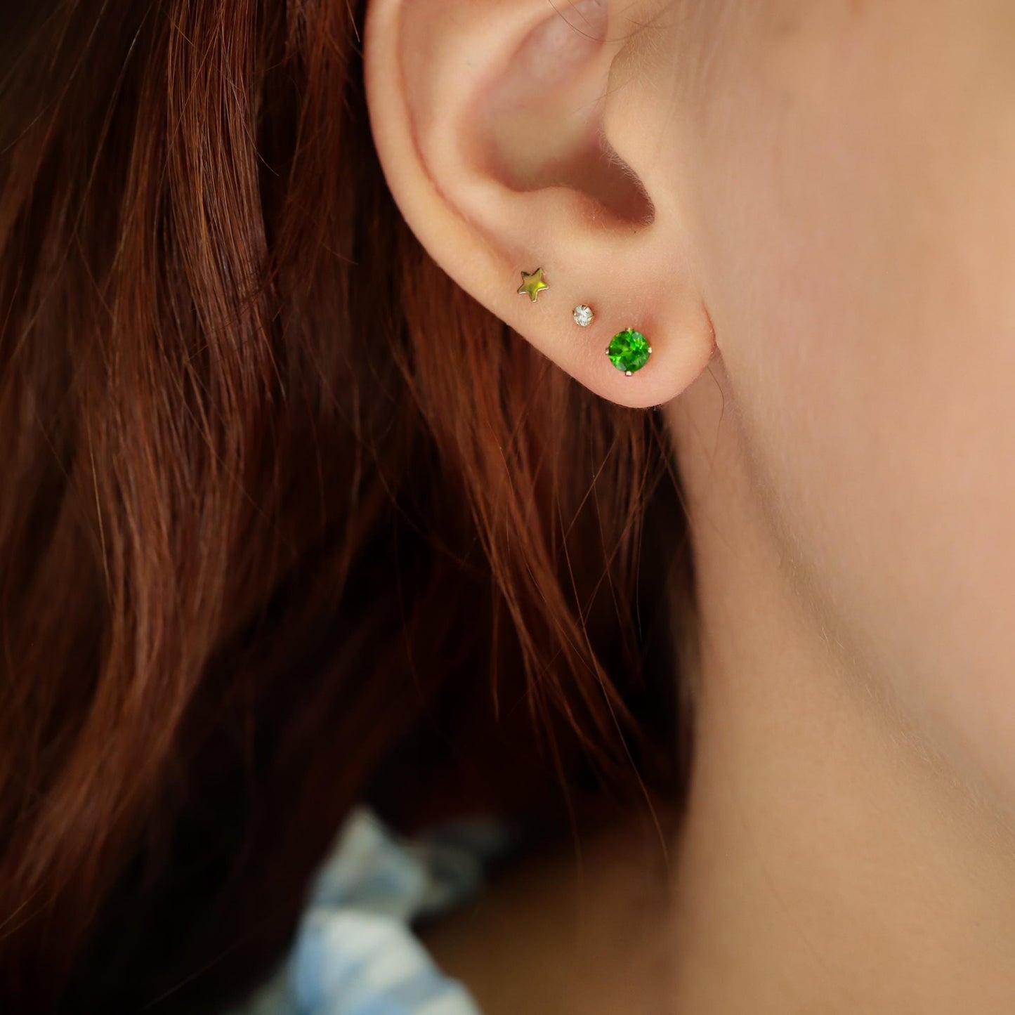 Chrome Diopside stud earrings by Earthly Abundance featuring vibrant green gemstones set in a simple metal stud design.