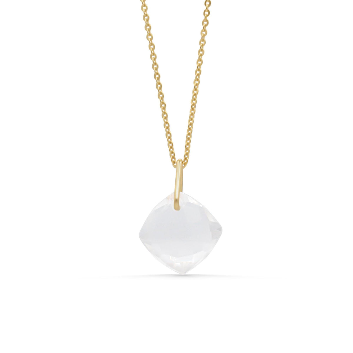 Clear Quartz crystal pendant necklace from Earthly Abundance featuring a polished, transparent quartz stone on a delicate chain.