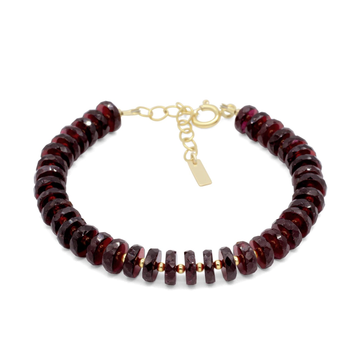 Garnet stacking bracelet with 14K gold-filled beads, stylish jewelry piece from Earthly Abundance.