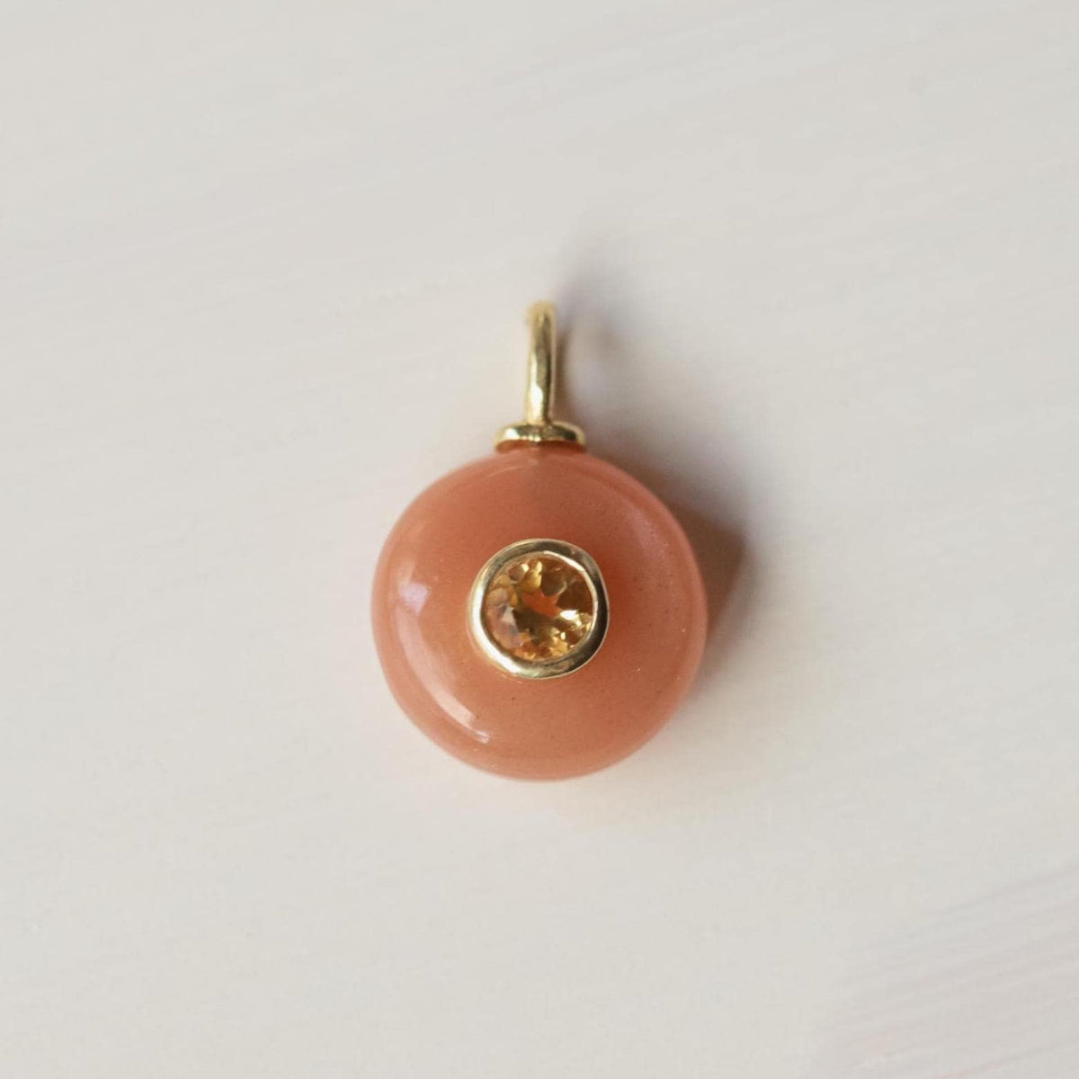 Infinity clasp curb chain necklace with peach moonstone and citrine gemstones from Earthly Abundance.