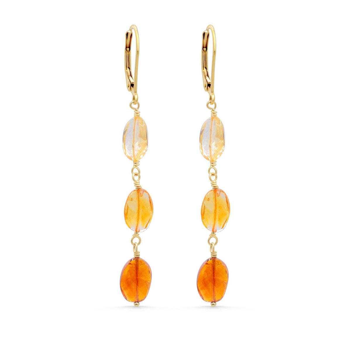 Citrine drop earrings with 14K gold-filled setting from Earthly Abundance, featuring vibrant orange gemstones and elegant dangle design.