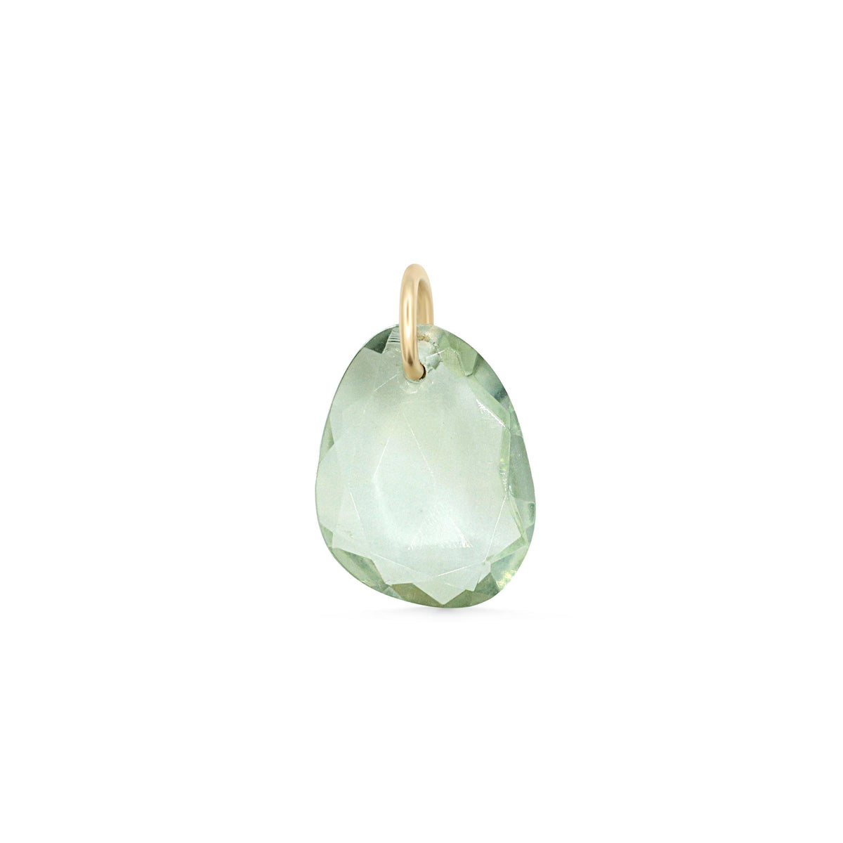 Green amethyst pendant in 14K gold setting, featuring a vibrant, faceted gemstone on a delicate chain.