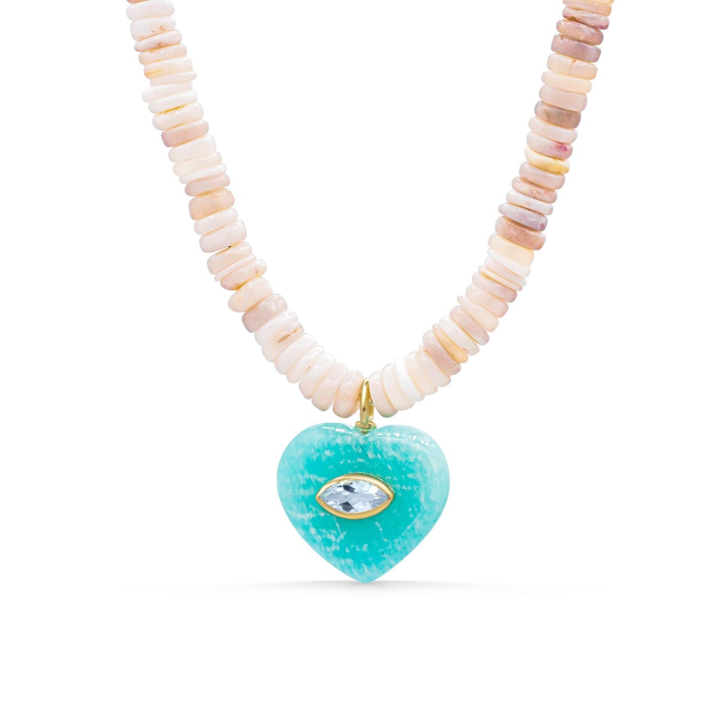 Elegant Cosmic Tide necklace featuring Australian opal, Amazonite, and blue topaz gemstones by Earthly Abundance.