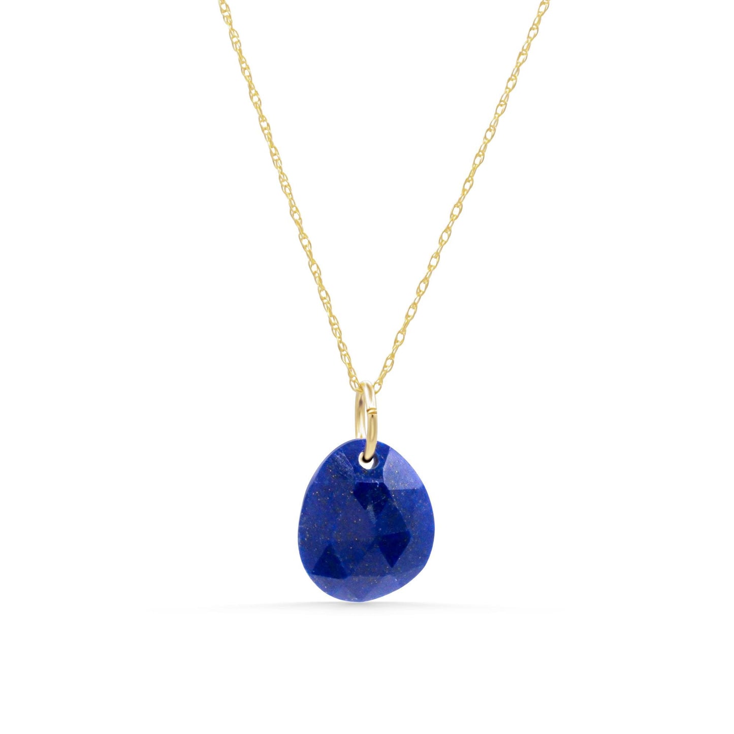 Lapis Lazuli pendant necklace with 14K gold setting, featuring a deep blue gemstone on a delicate chain.