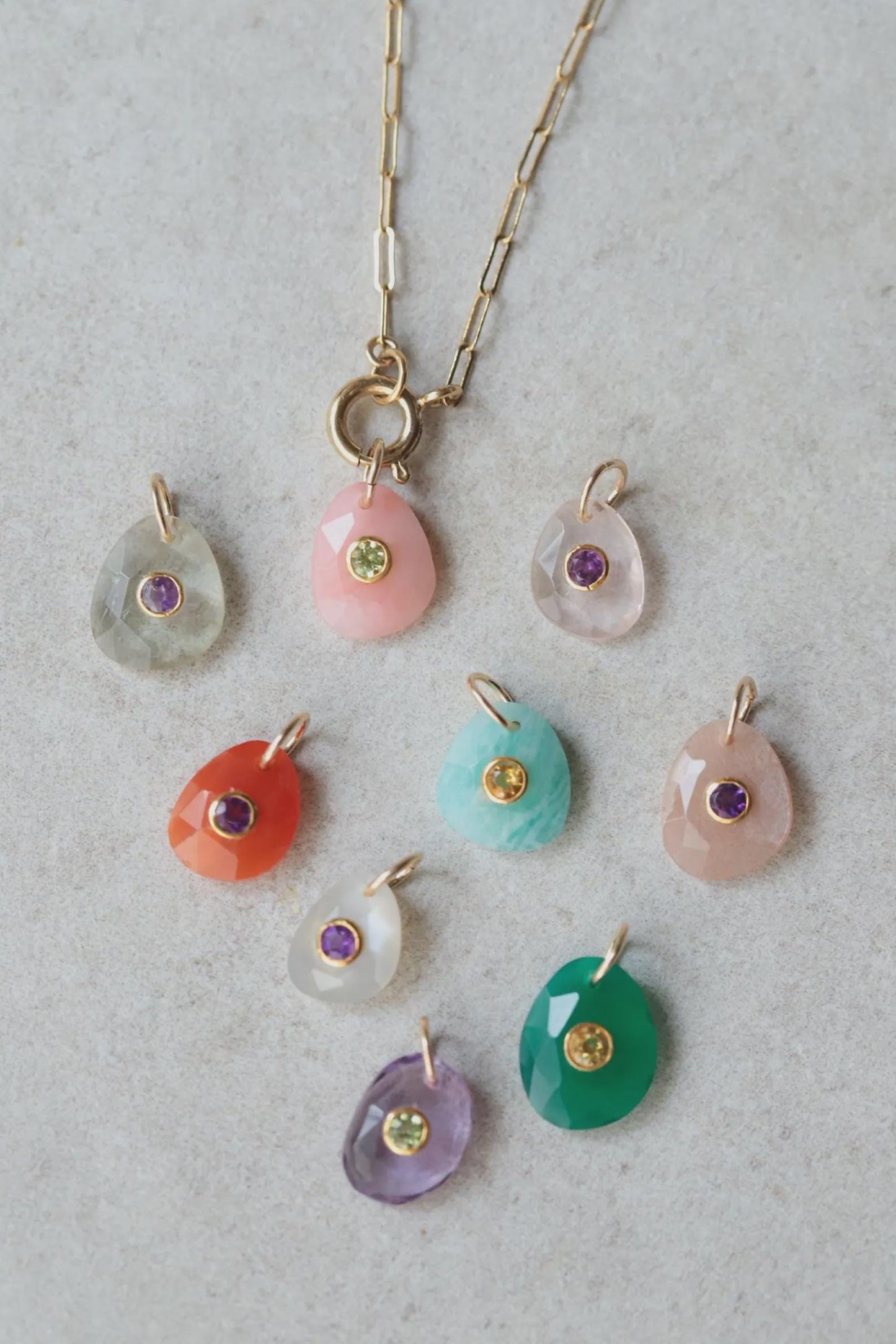 Golden Tide pendant featuring Amazonite and Citrine stones from Earthly Abundance, showcasing a beautiful handcrafted jewelry piece.