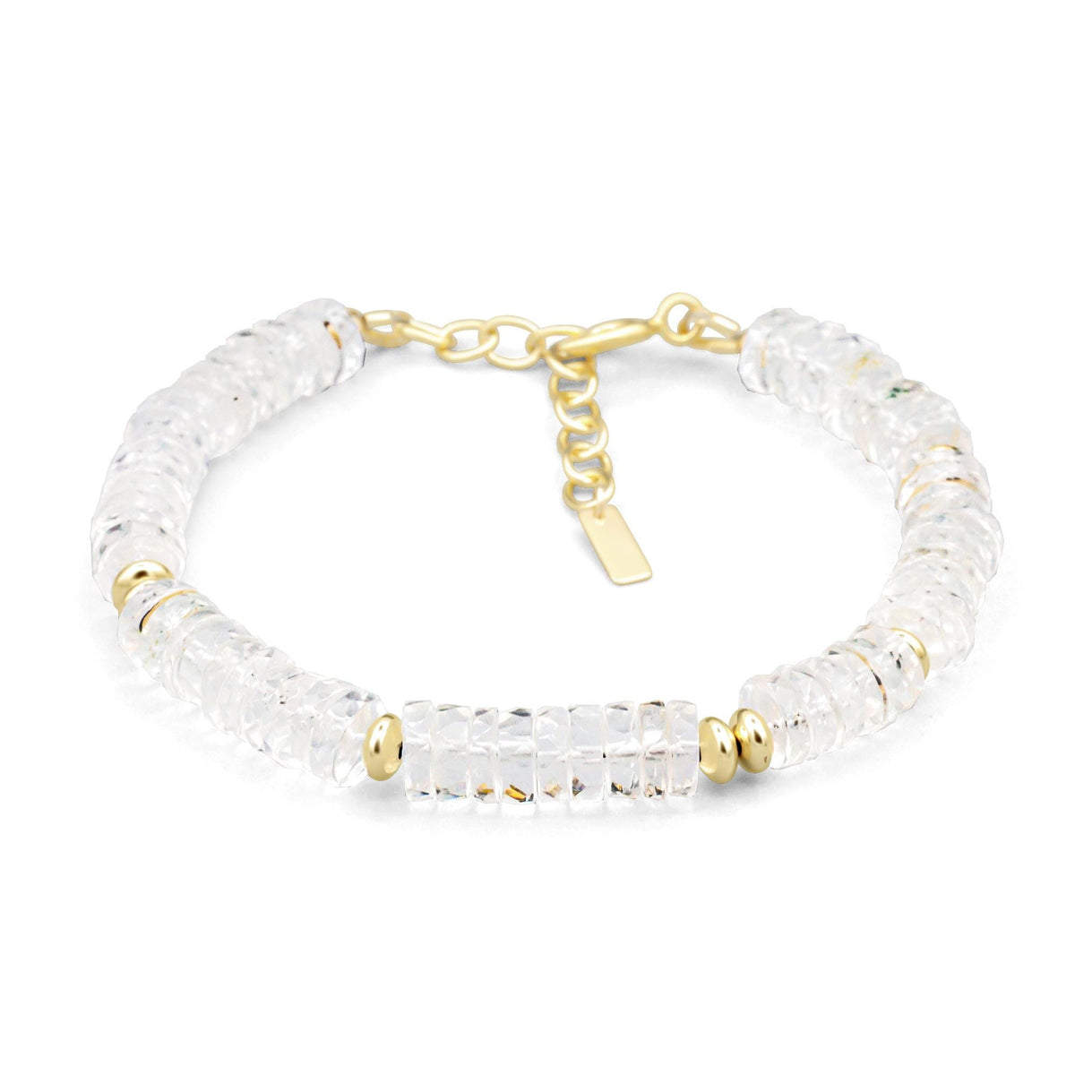 Elevated Energy Clear Quartz bracelet by Earthly Abundance featuring polished clear quartz stones on an elastic band.