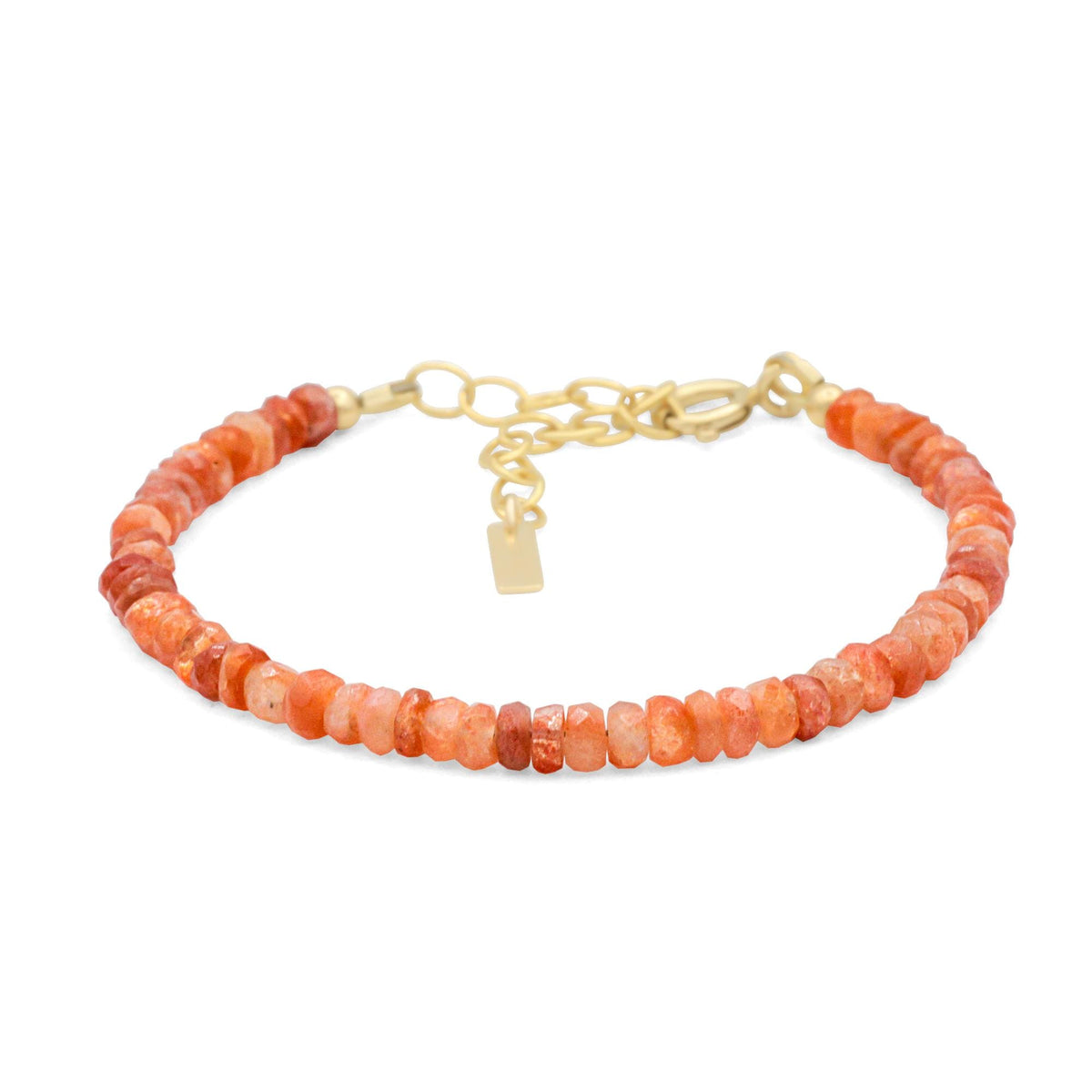 Golden Hour Sunstone bracelet with 14K gold-filled band from Earthly Abundance, featuring polished sunstone beads.