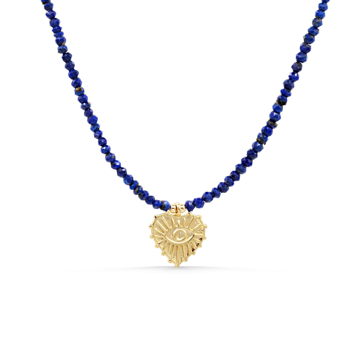 Earthly Abundance Elysian Heart Lapis Necklace featuring a heart-shaped lapis lazuli pendant on a silver chain.