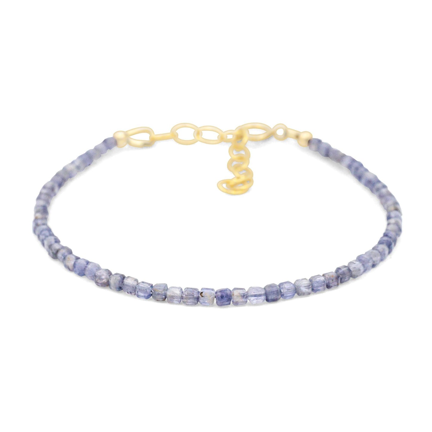 Indigo Iolite Cube Bracelet from Earthly Abundance featuring rectangular blue gemstone beads on an elastic band.