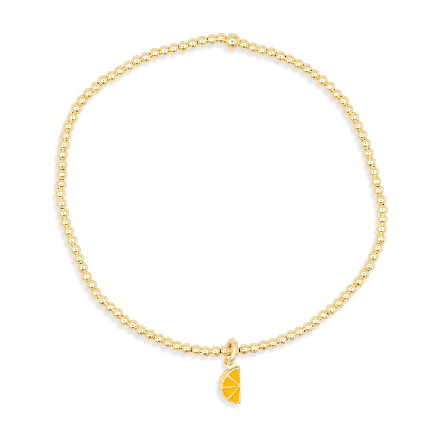 14K lemon charm bracelet by Earthly Abundance featuring a detailed lemon pendant on a delicate chain.