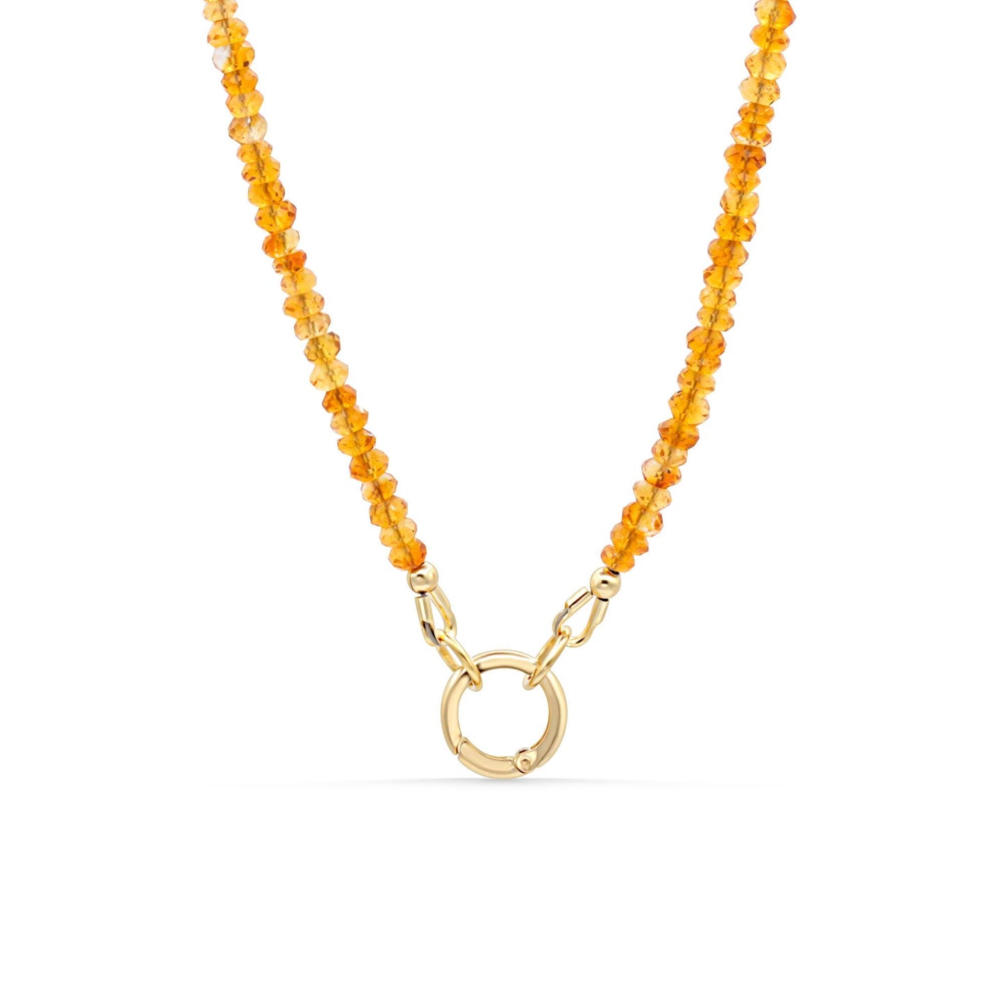 Golden Solaris Citrine Carabiner Necklace with silver clasp and natural gemstone accents, stylish jewelry by Earthly Abundance