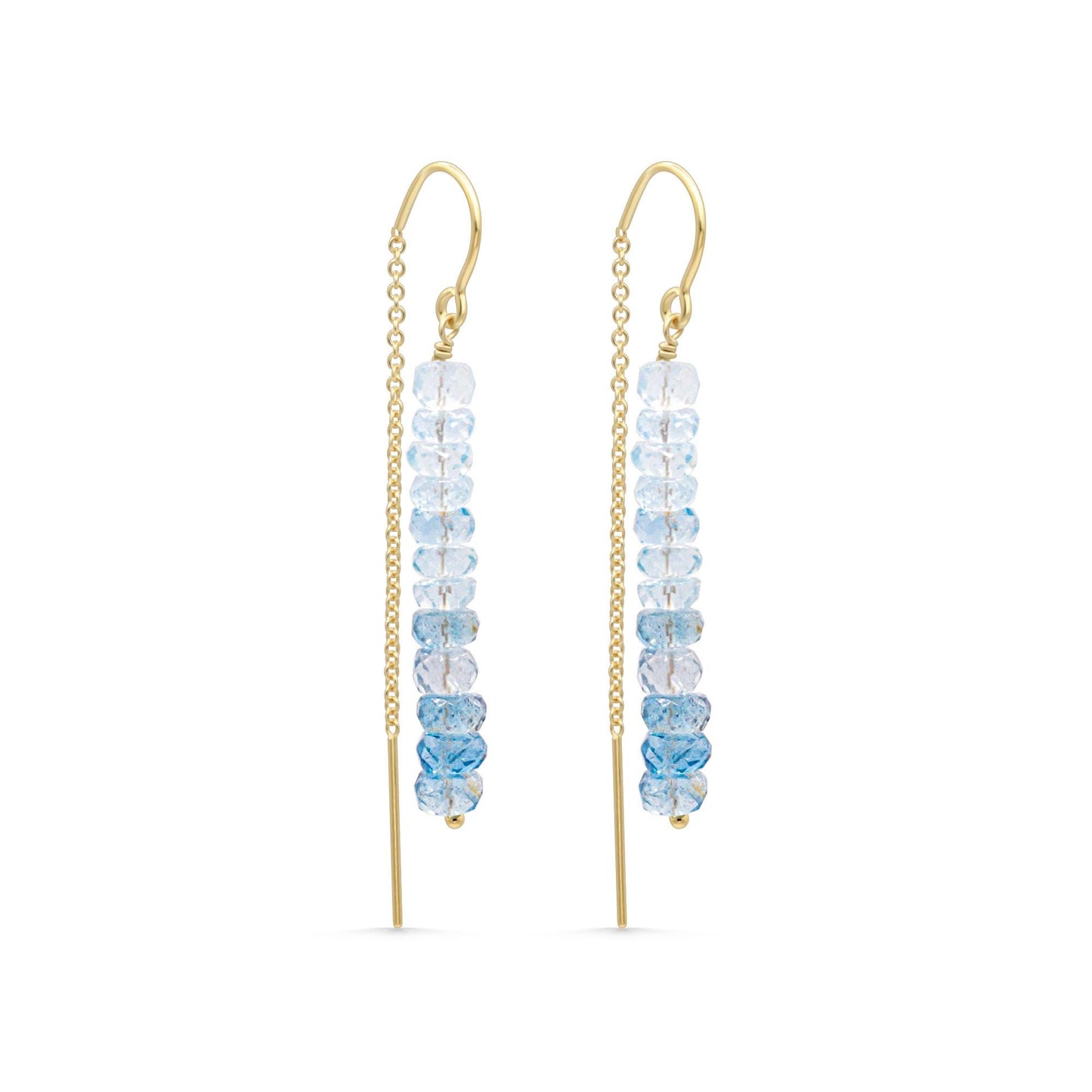 Ombré Santa Maria aquamarine threader earrings by Earthly Abundance featuring vibrant aquamarine stones and delicate metal strands