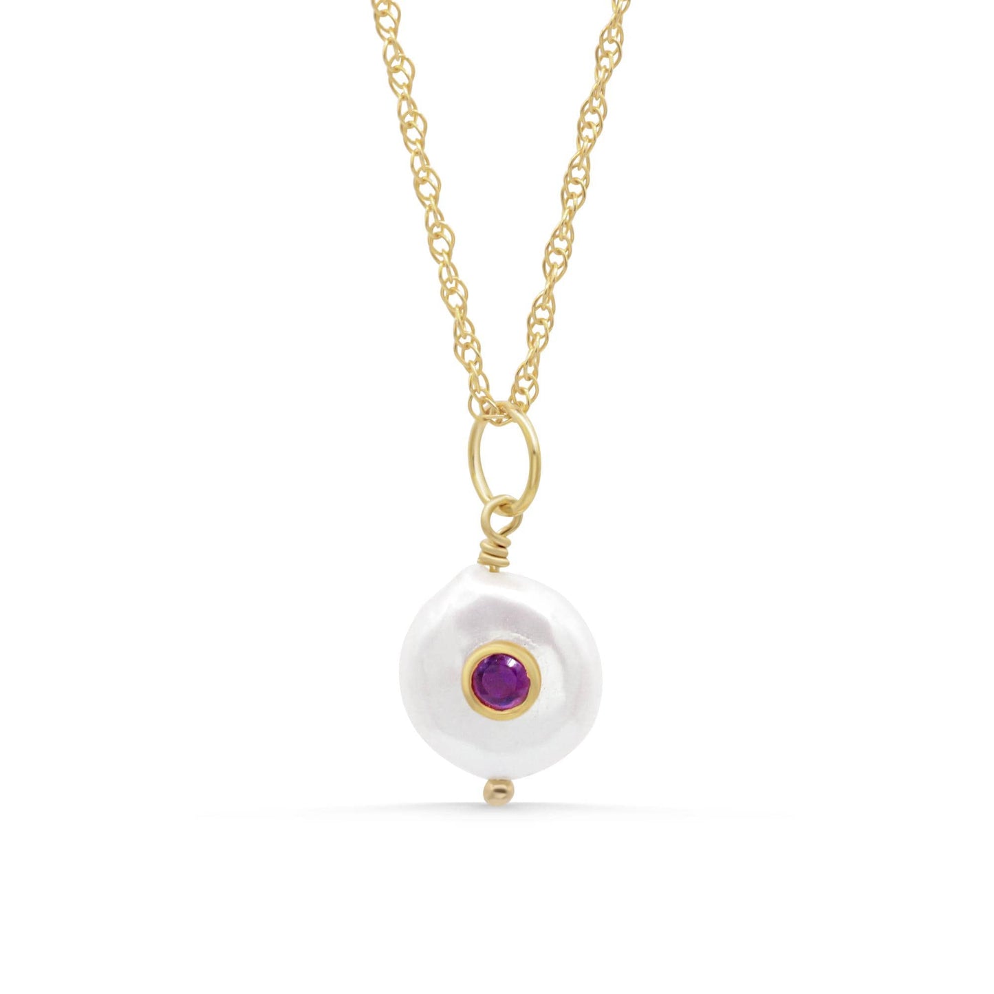 Lavender Tide Pendant by Earthly Abundance featuring a pearl and amethyst gemstone set in a delicate silver pendant.
