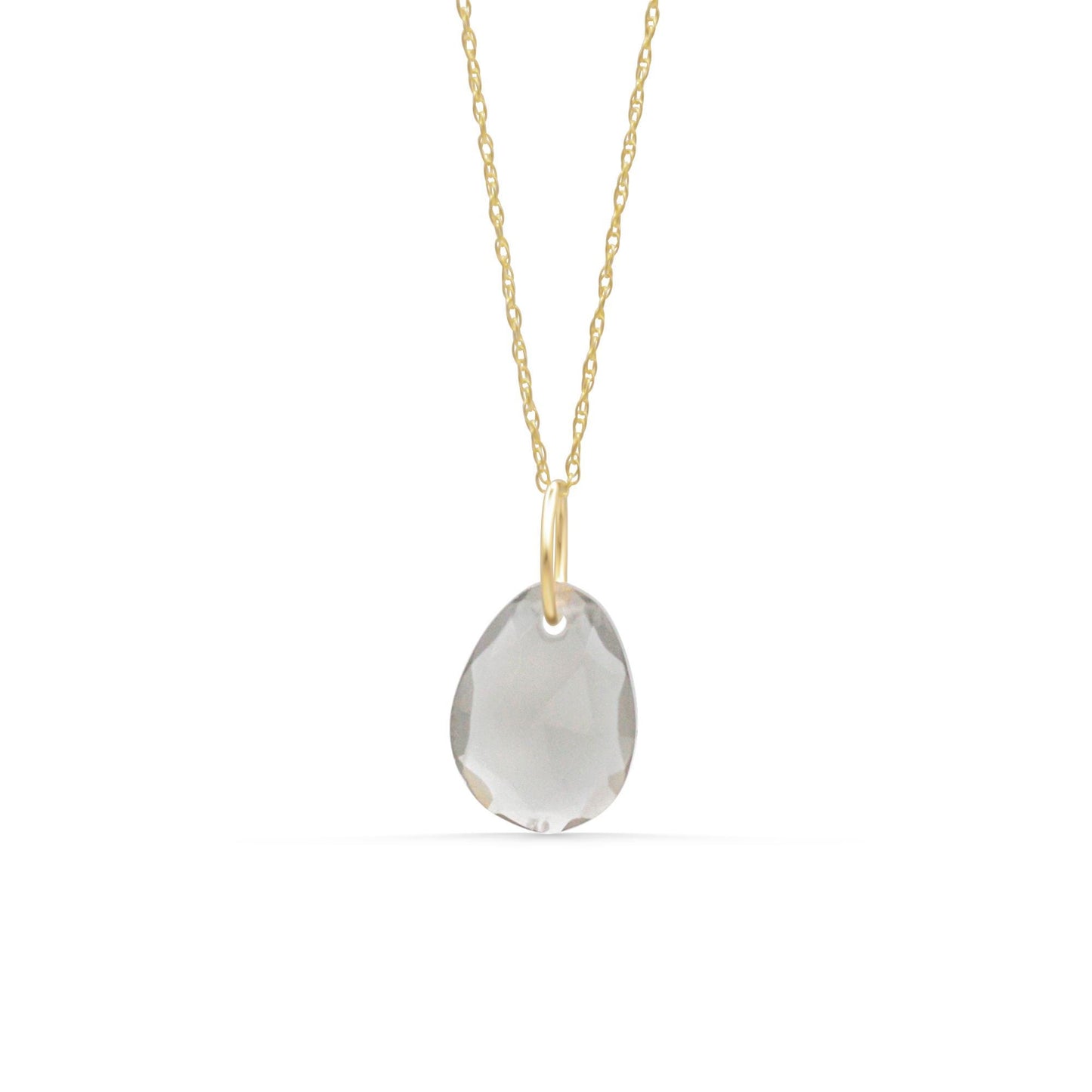 Grey moonstone pendant necklace featuring a 14K gold setting, displayed on a delicate chain with a natural gemstone glow.