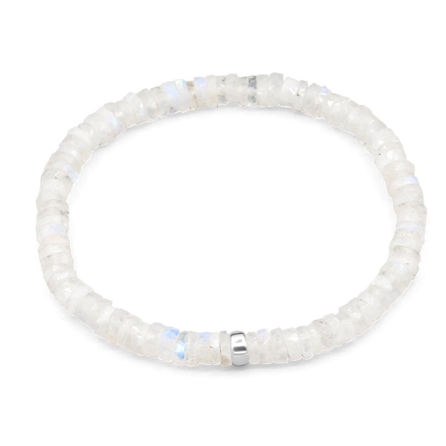 Rainbow Moonstone bracelet from Earthly Abundance featuring celestial-themed beads and a peaceful, iridescent glow.