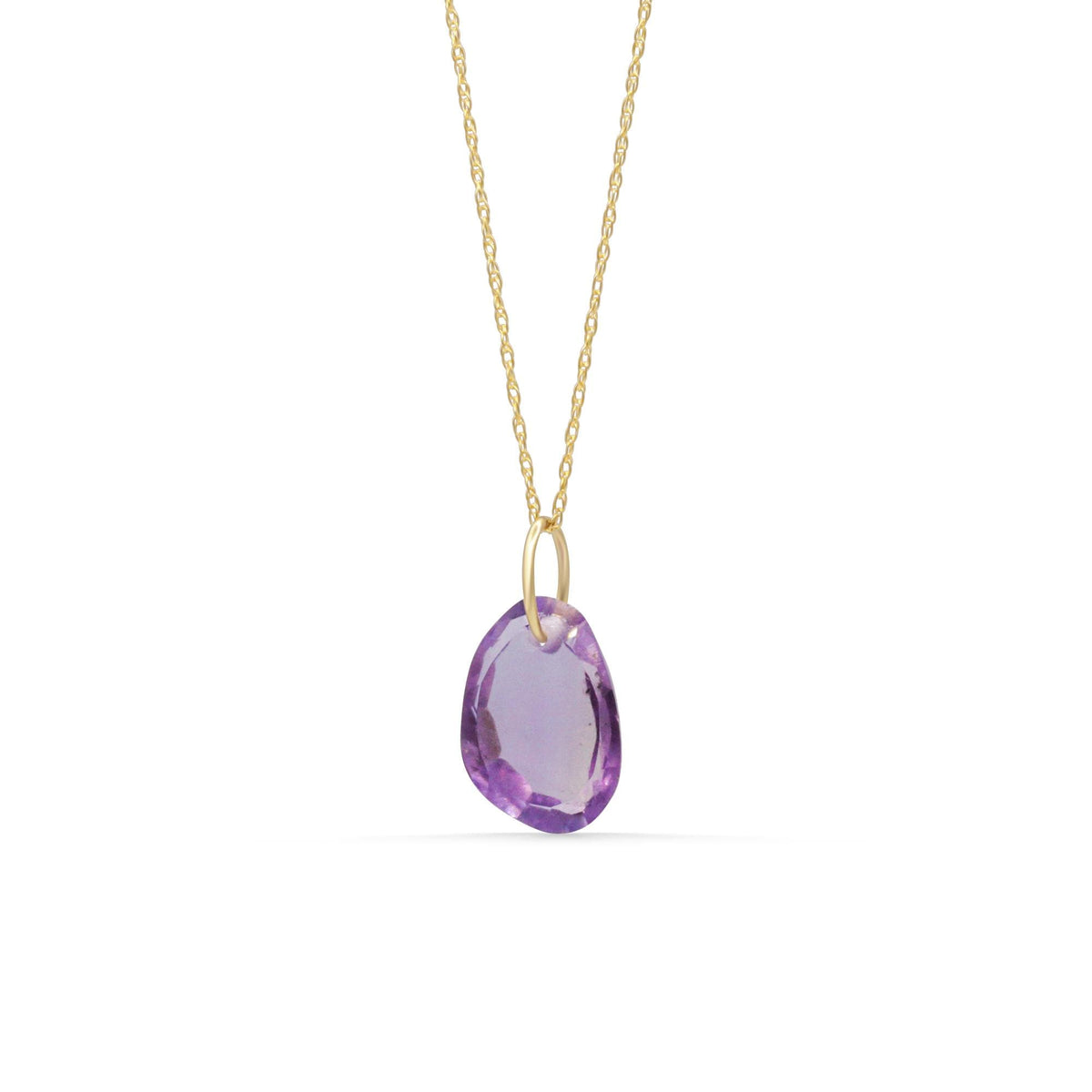 Brazilian Amethyst pendant necklace in 14K gold with a polished amethyst gemstone, featuring a delicate chain and elegant design.