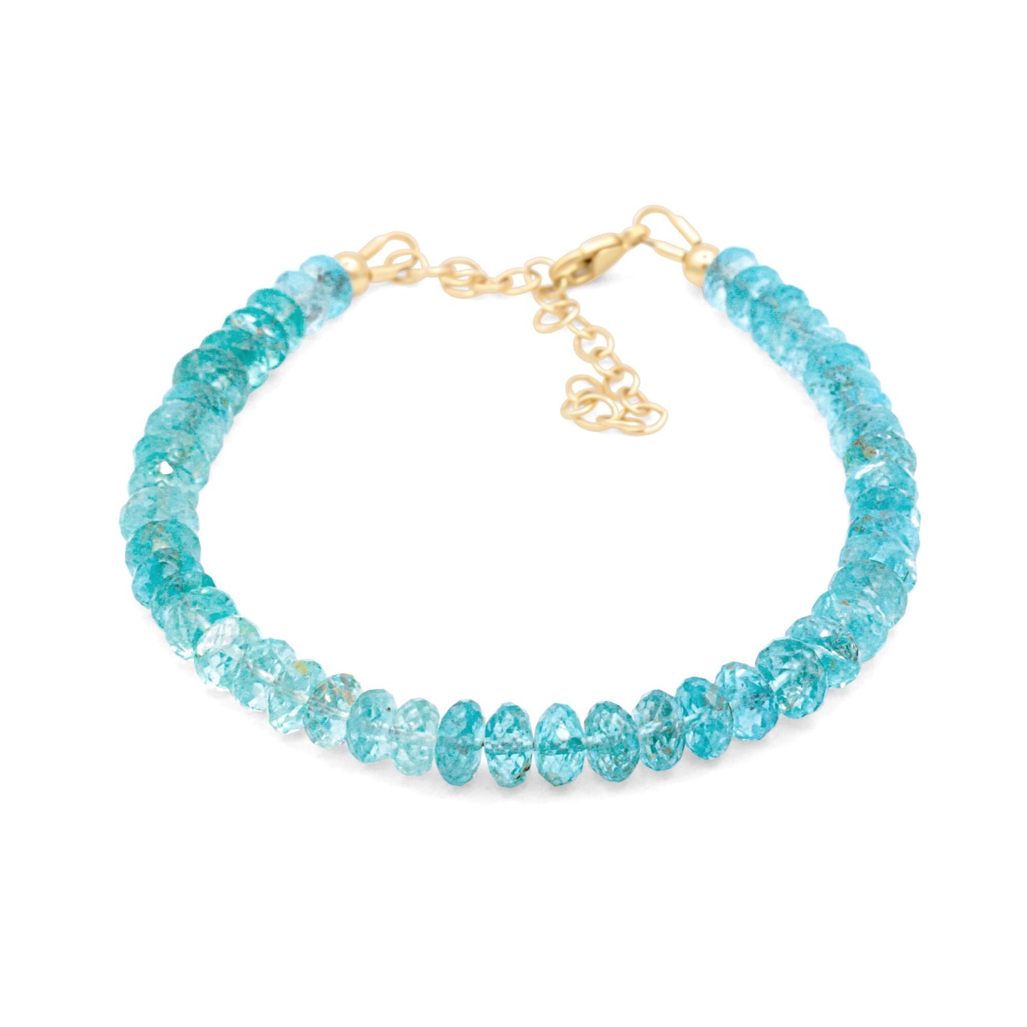 Earthly Abundance Ocean Light Apatite bracelet featuring polished blue-green gemstone beads on an elastic cord.