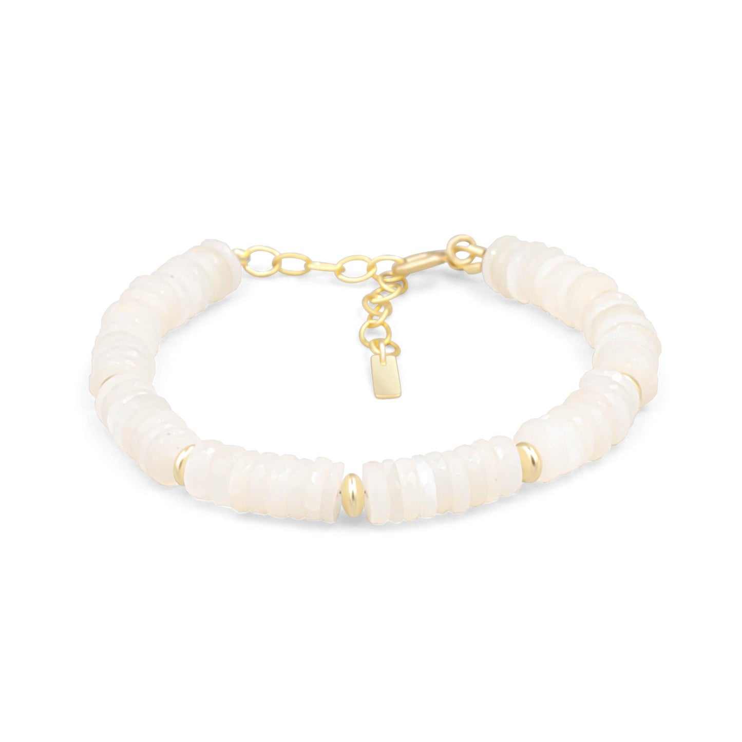 Ivory Tide bracelet featuring moonstone beads from Earthly Abundance, showcasing smooth, round moonstones on a delicate string.