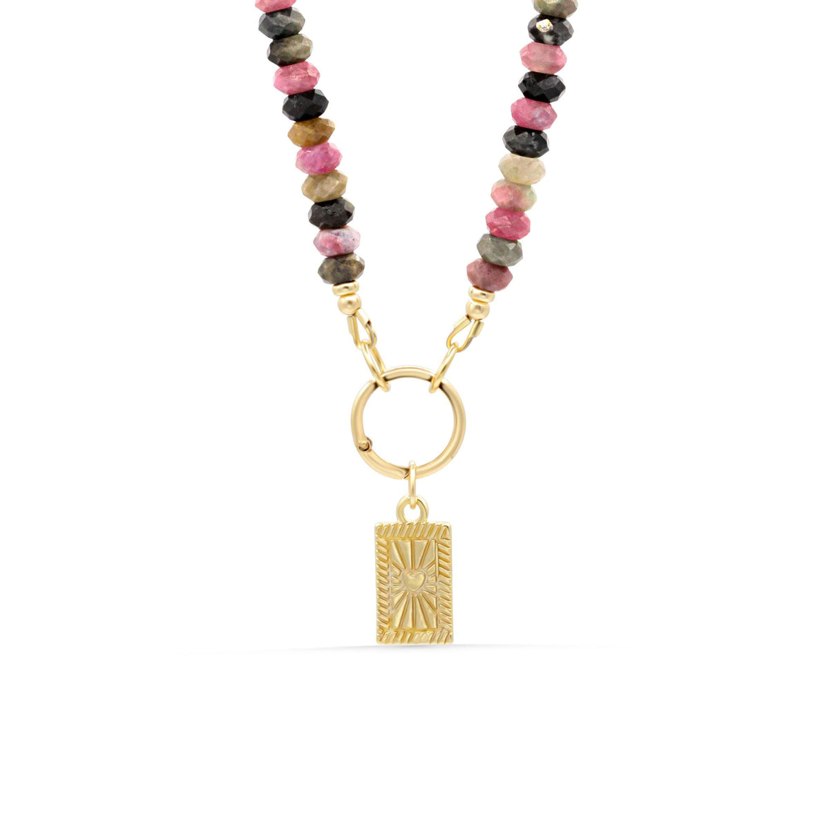 Vibrant Heart Mixed Tourmaline Necklace featuring multicolored gemstones on a delicate chain by Earthly Abundance.