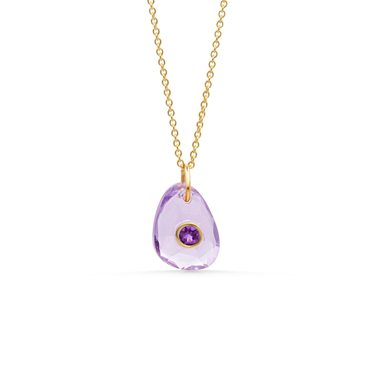 Violet Muse Amethyst pendant necklace featuring a polished amethyst gemstone on a silver chain by Earthly Abundance.