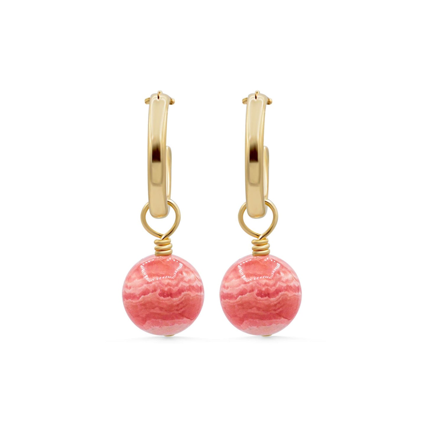 Rhodochrosite hoop earring in 14K gold-filled setting with polished finish, stylish jewelry accessory.