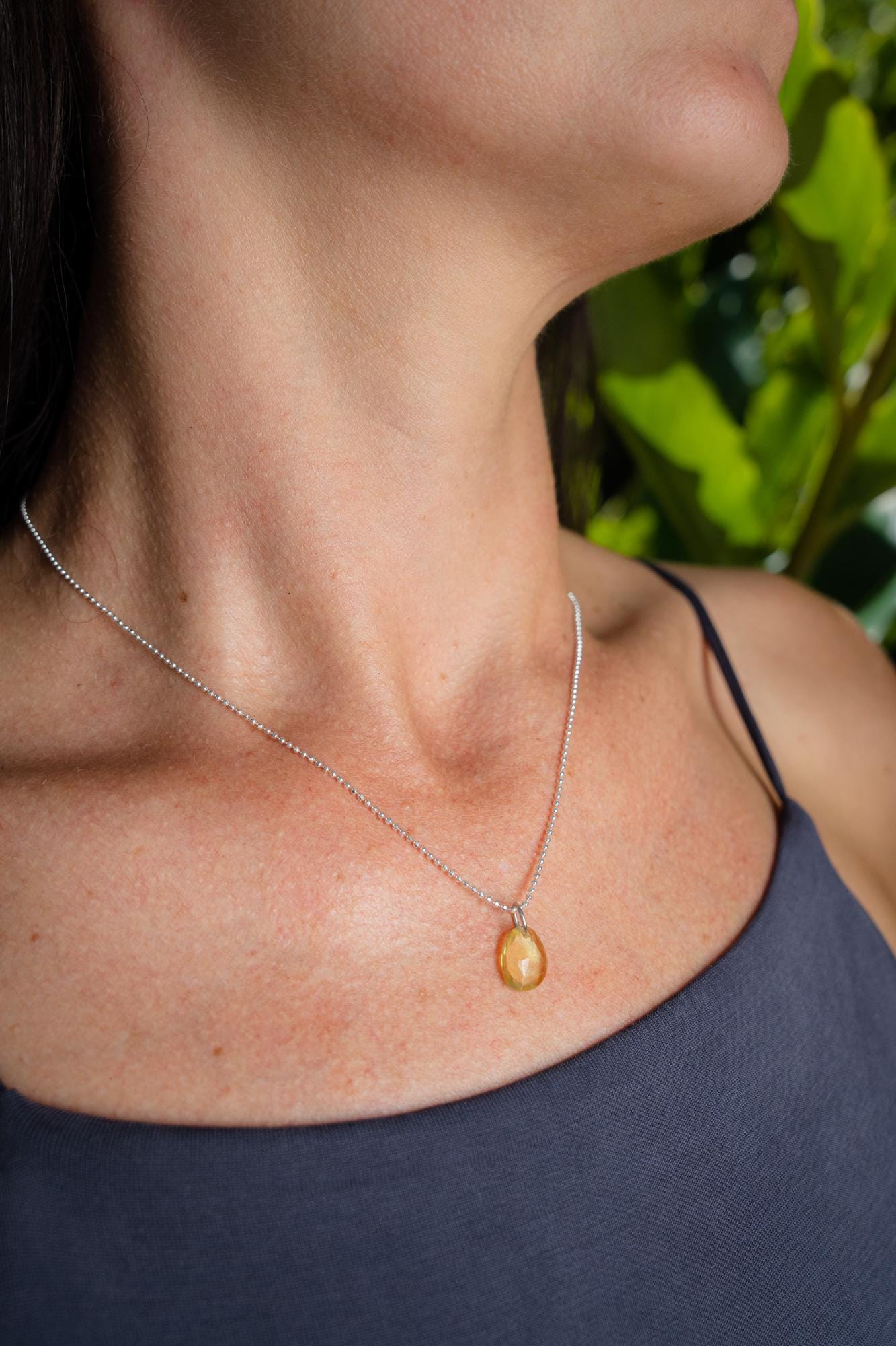Sterling silver citrine ball chain necklace with round citrine gemstone beads, elegant jewelry by Earthly Abundance.
