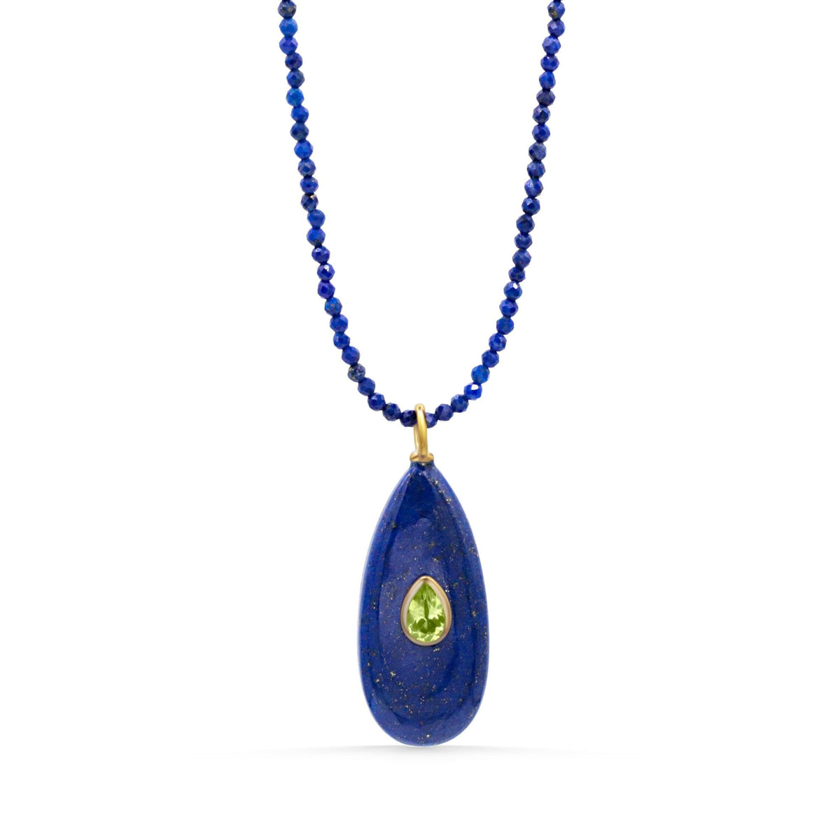 Celestial Tide Necklace featuring Lapis Lazuli and Peridot gemstones with silver chain, from Earthly Abundance.