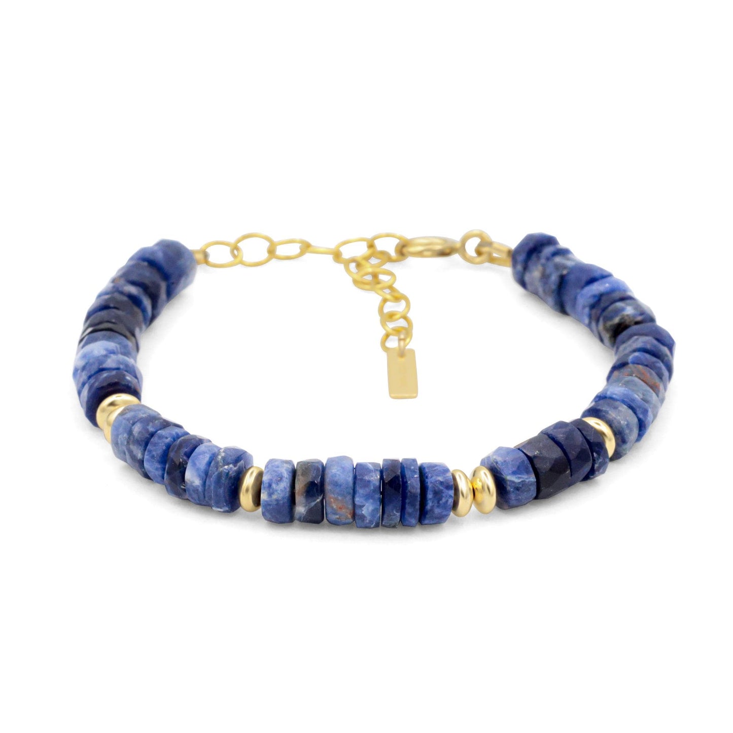 Earthly Abundance Inner Calm Sodalite bracelet featuring deep blue sodalite beads on an elastic band, designed for calming and focus.