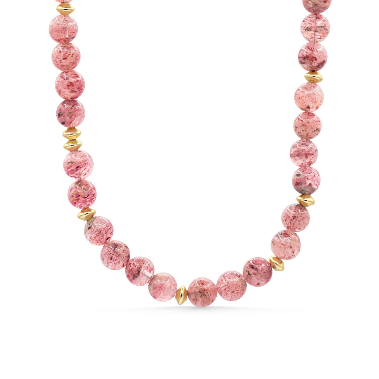 Strawberry Quartz Necklace by Earthly Abundance featuring a vibrant pink quartz pendant on a delicate chain.