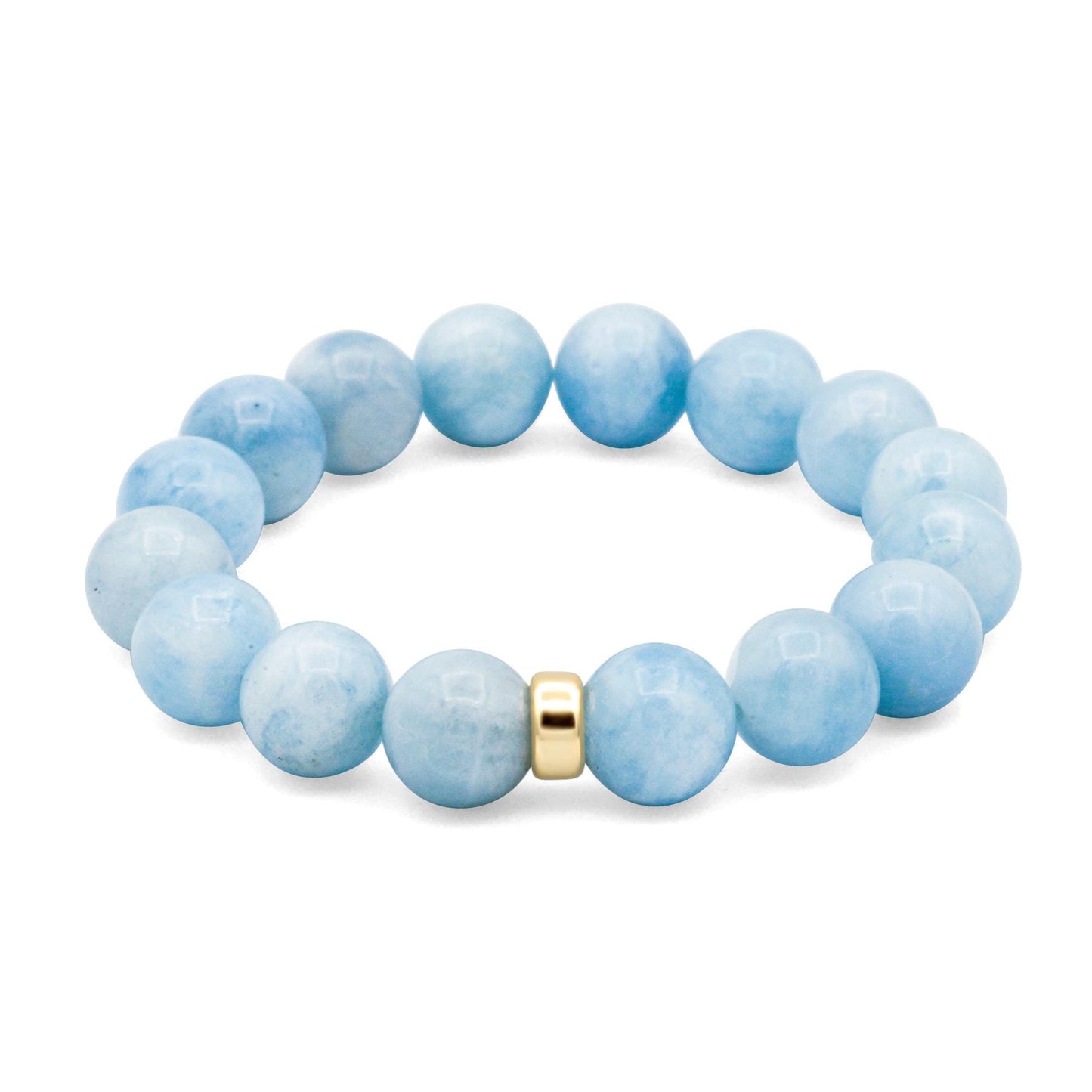 Earthly Abundance aquamarine bracelet with 12mm round stones, featuring a stylish and vibrant jewelry piece.