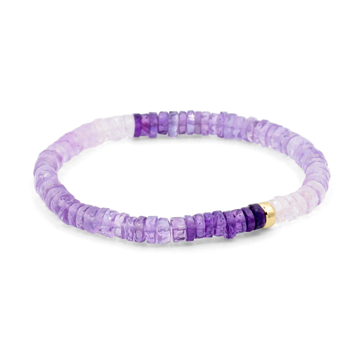 Earthly Abundance Radiant Ombré Amethyst Heishi bracelet featuring smooth, colorful gemstone beads on a stretchy band