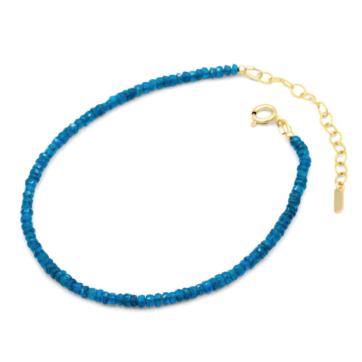 Cobalt Coast Apatite anklet by Earthly Abundance featuring blue apatite beads on a delicate silver chain.