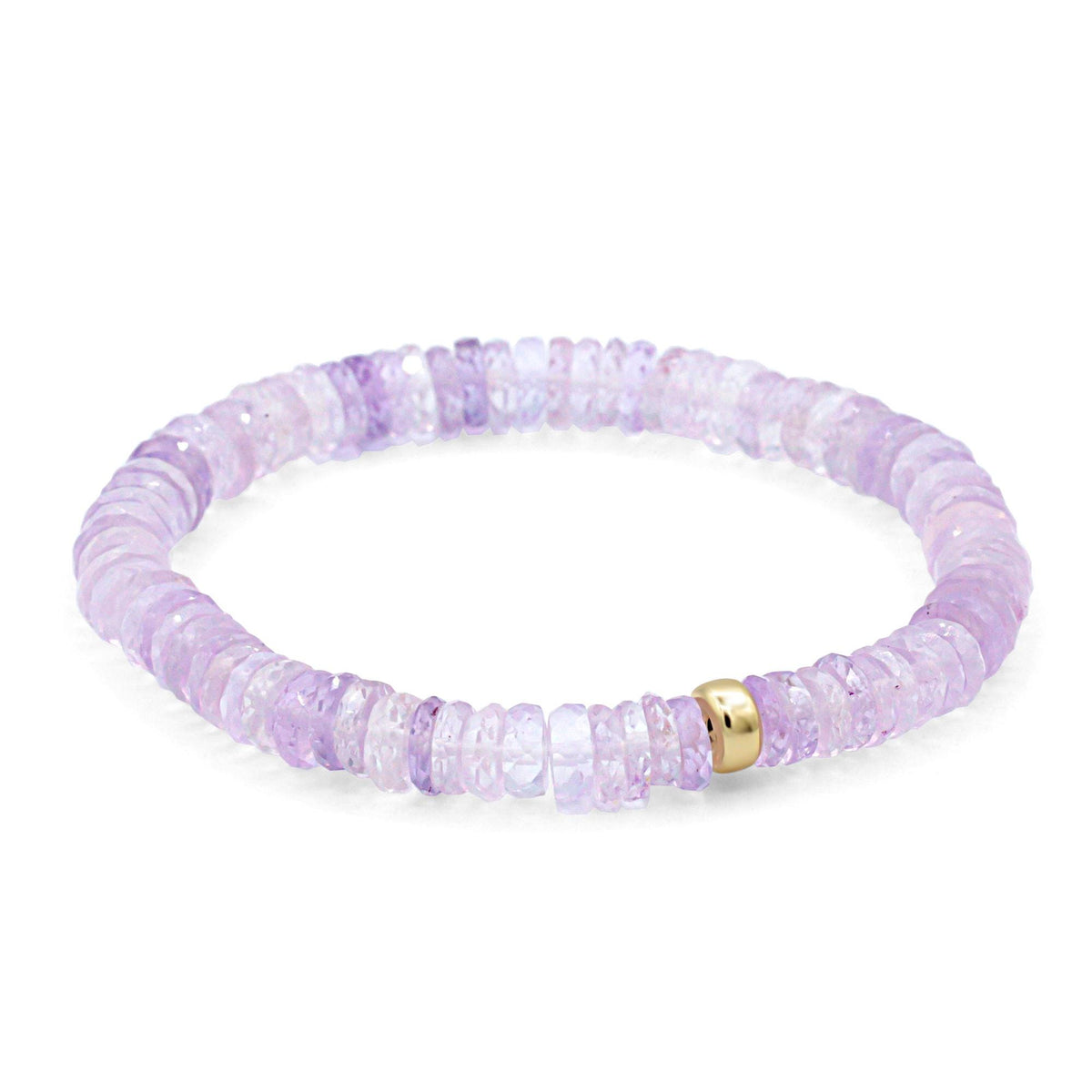 Ethereal Pink Amethyst Heishi bracelet featuring pink gemstone beads from Earthly Abundance, close-up of the handcrafted jewelry.